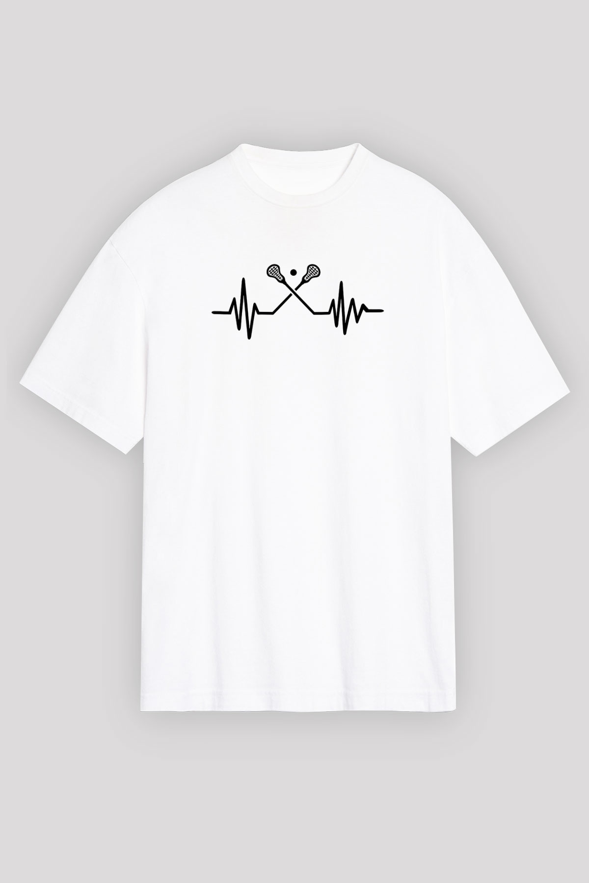 Lakros Baskılı Unisex Beyaz Oversize Tişört - Tshirt