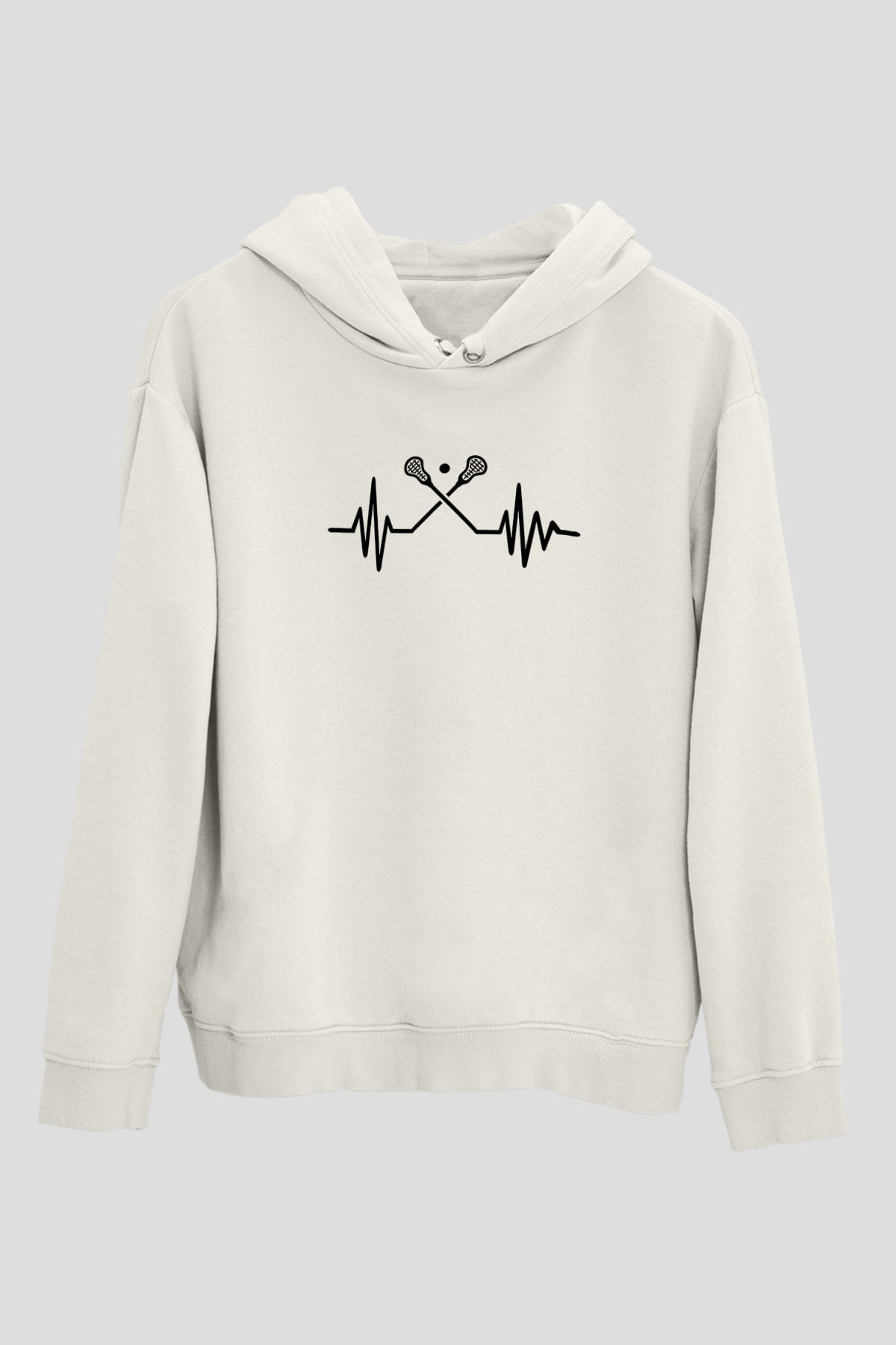 Lakros Baskılı Unisex Ekru Hoodie