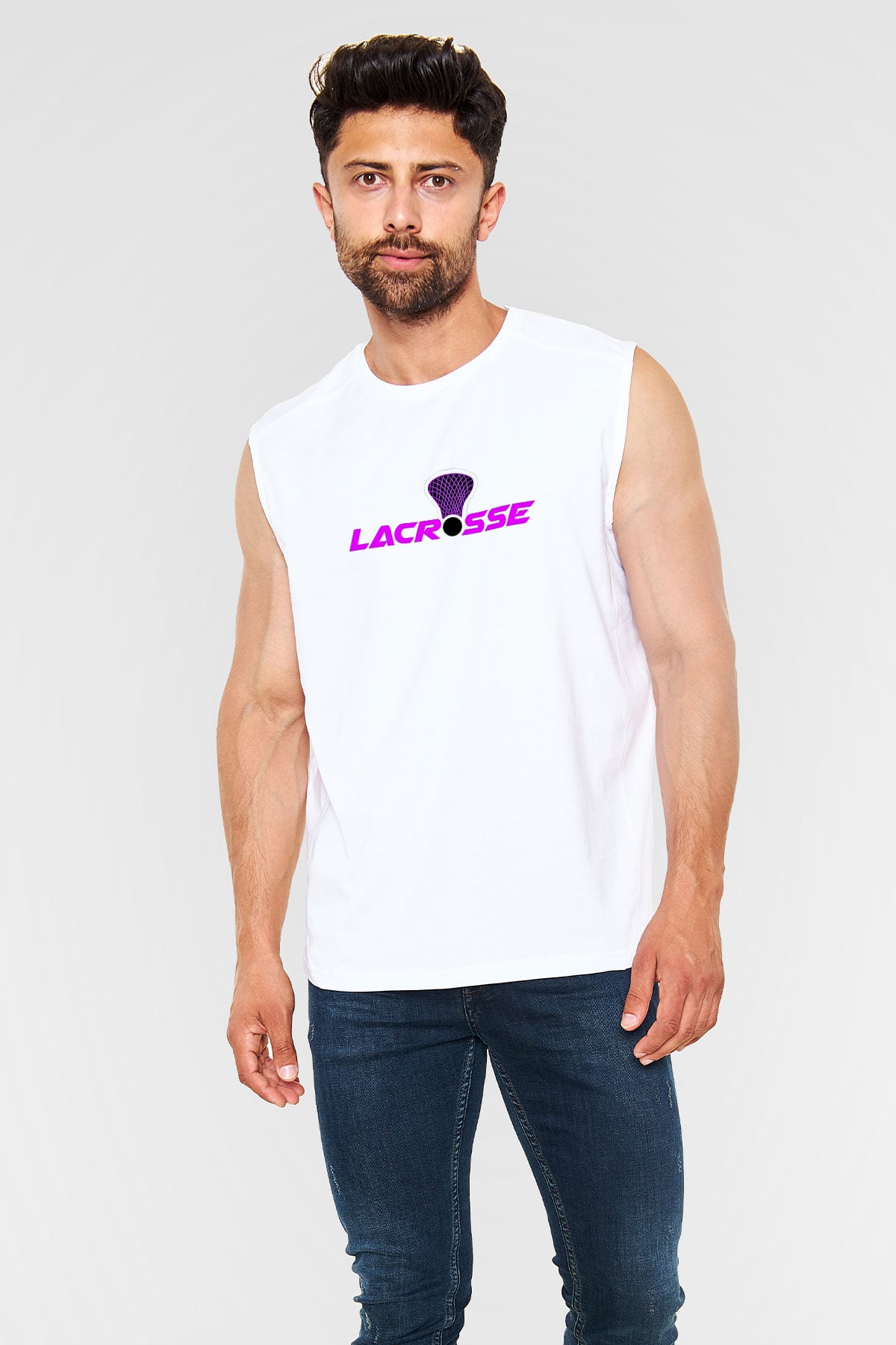Lakros Baskılı Unisex Kolsuz Beyaz Tişört