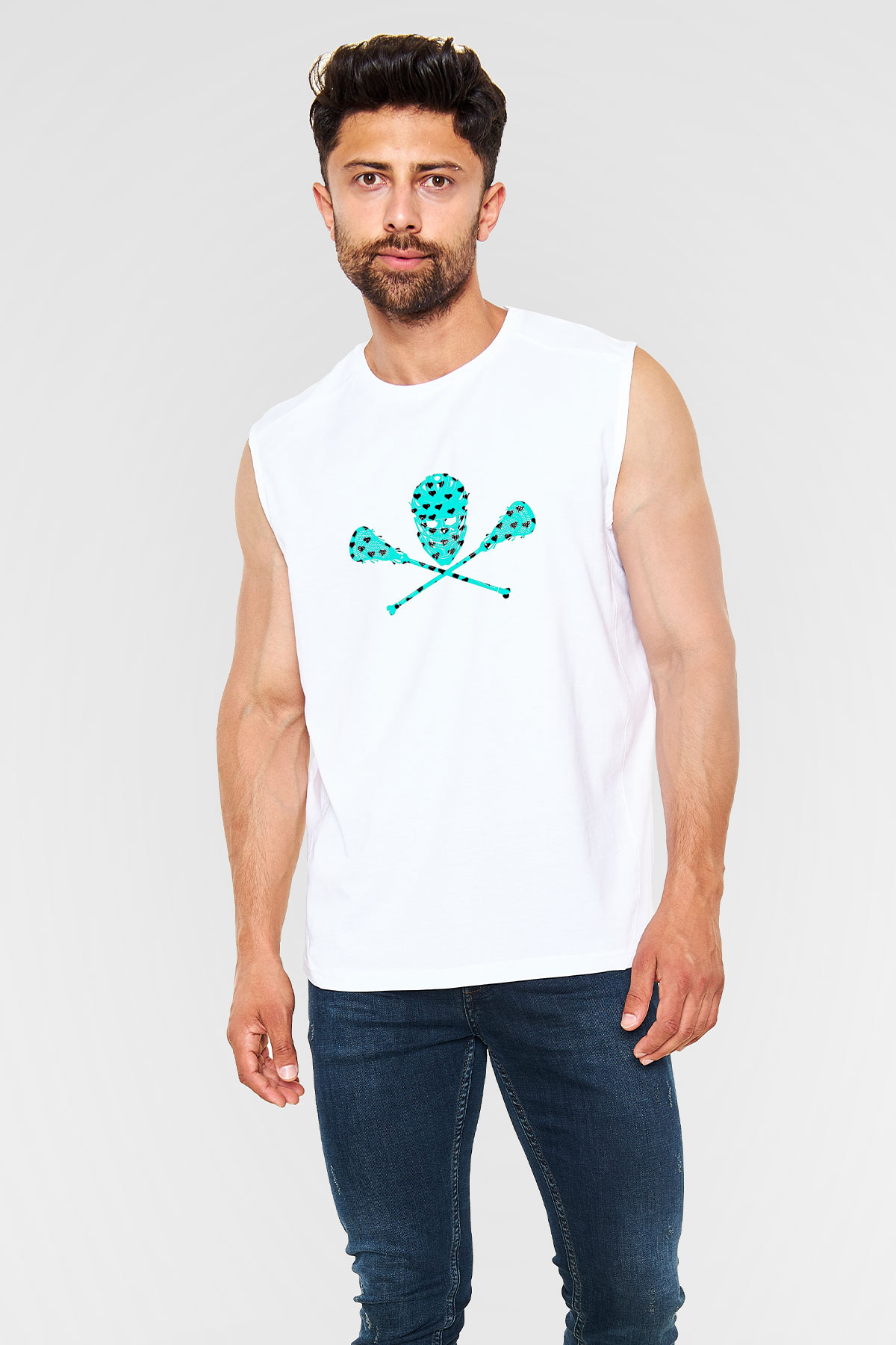 Lakros Baskılı Unisex Kolsuz Beyaz Tişört