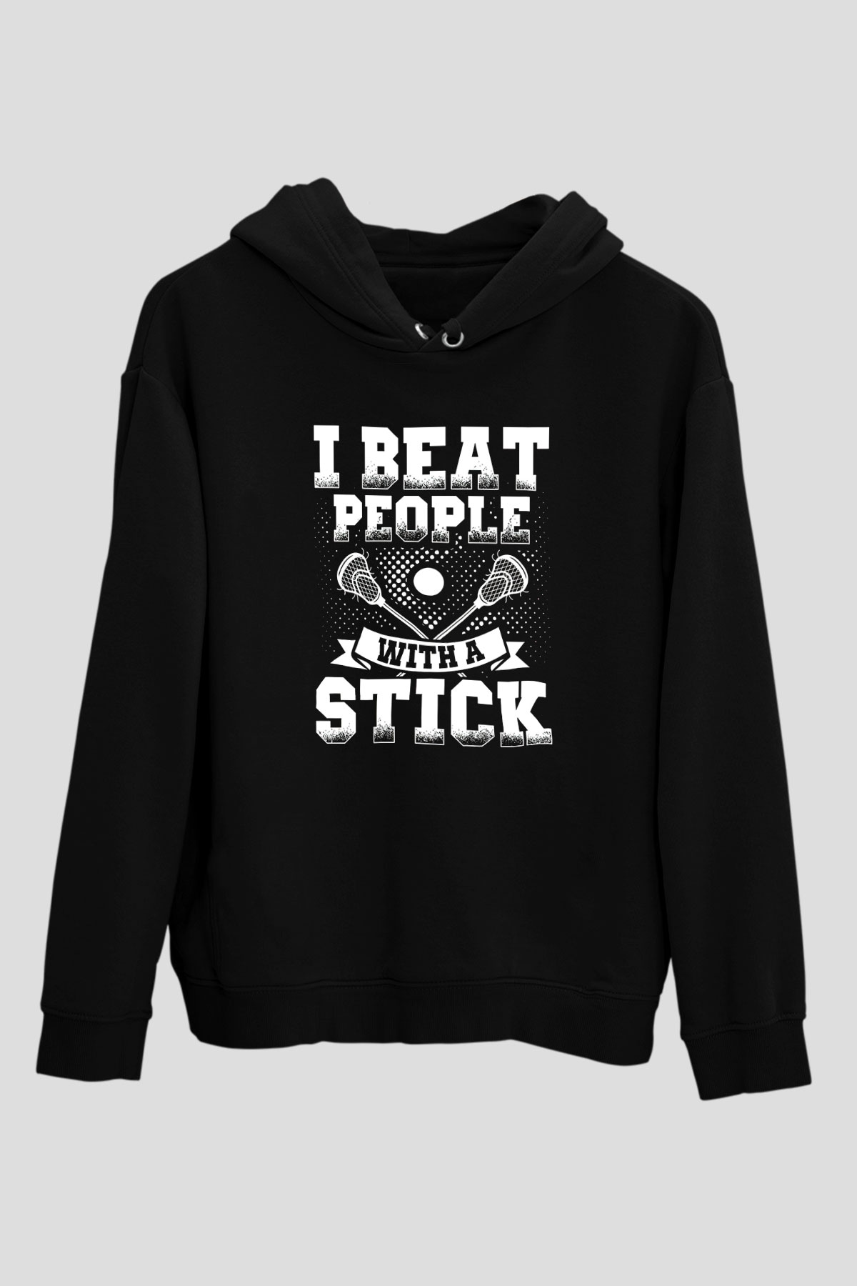 Lakros Baskılı Unisex Siyah Hoodie