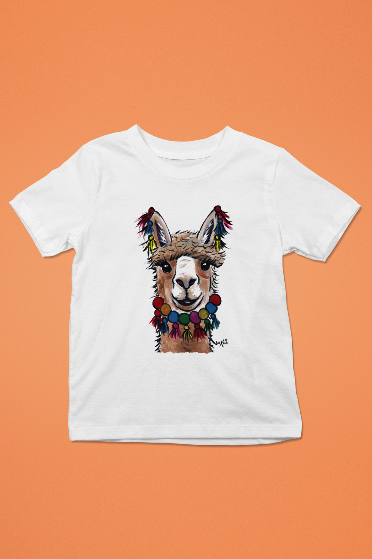 Lama Baskılı Beyaz Unisex Çocuk Tişört