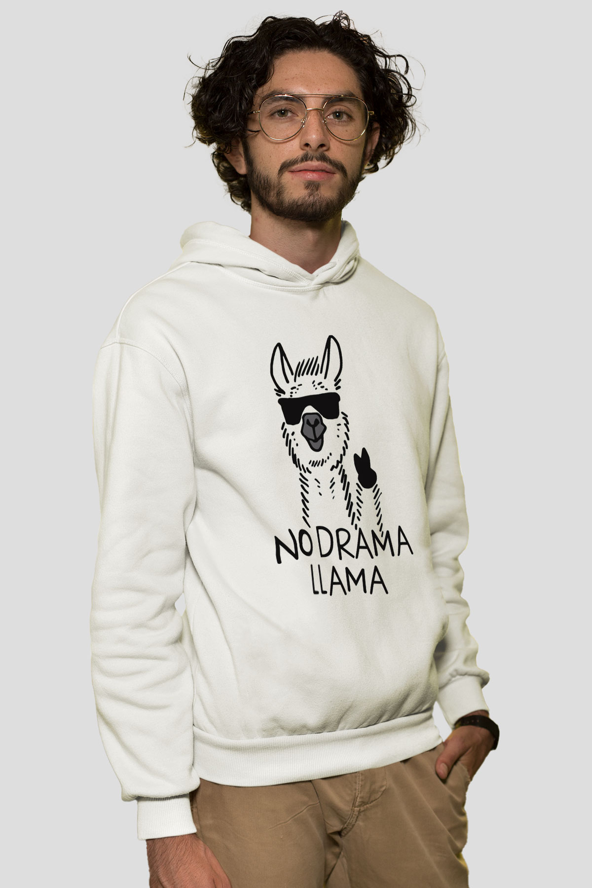 Lama Beyaz Unisex Kapşonlu Sweatshirt