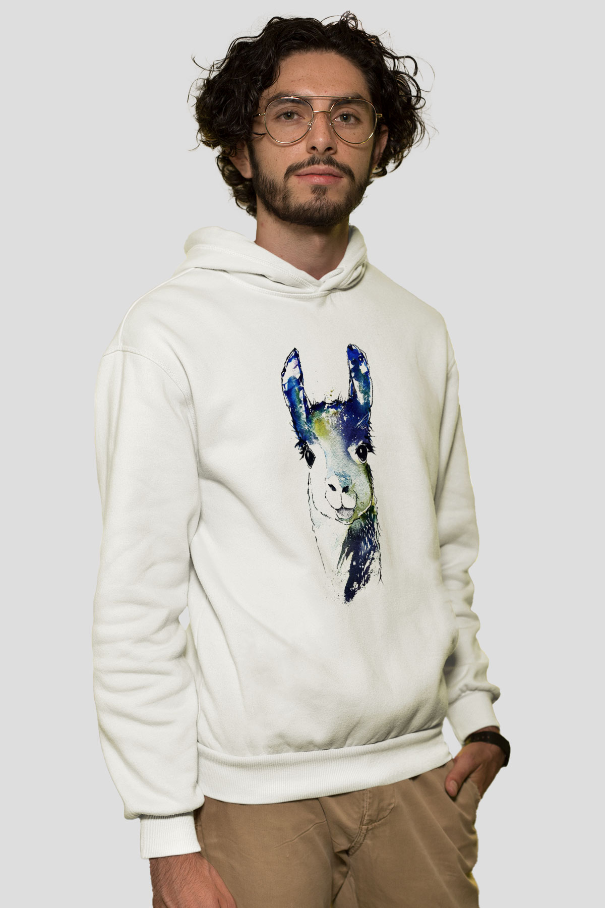 Lama Beyaz Unisex Kapşonlu Sweatshirt