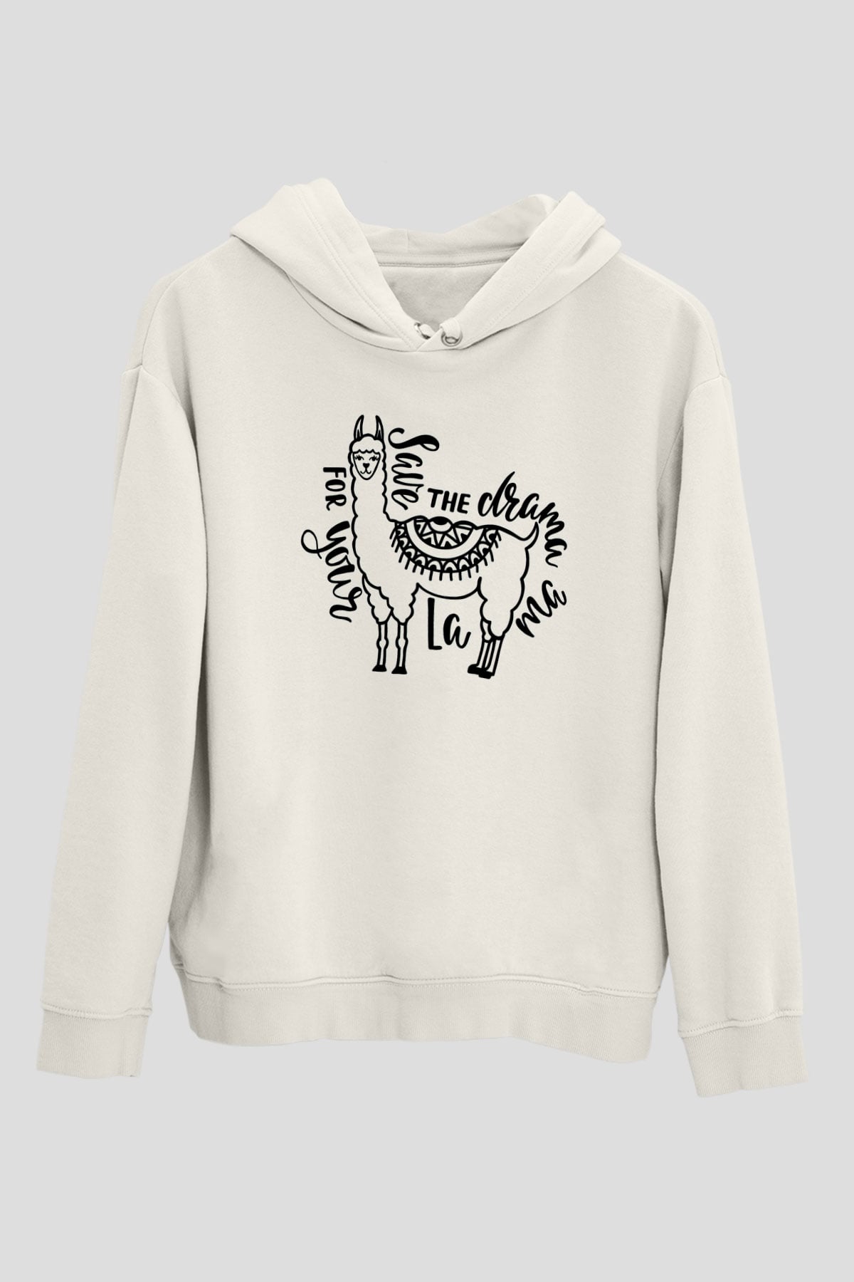 Lama Beyaz Unisex Kapşonlu Sweatshirt