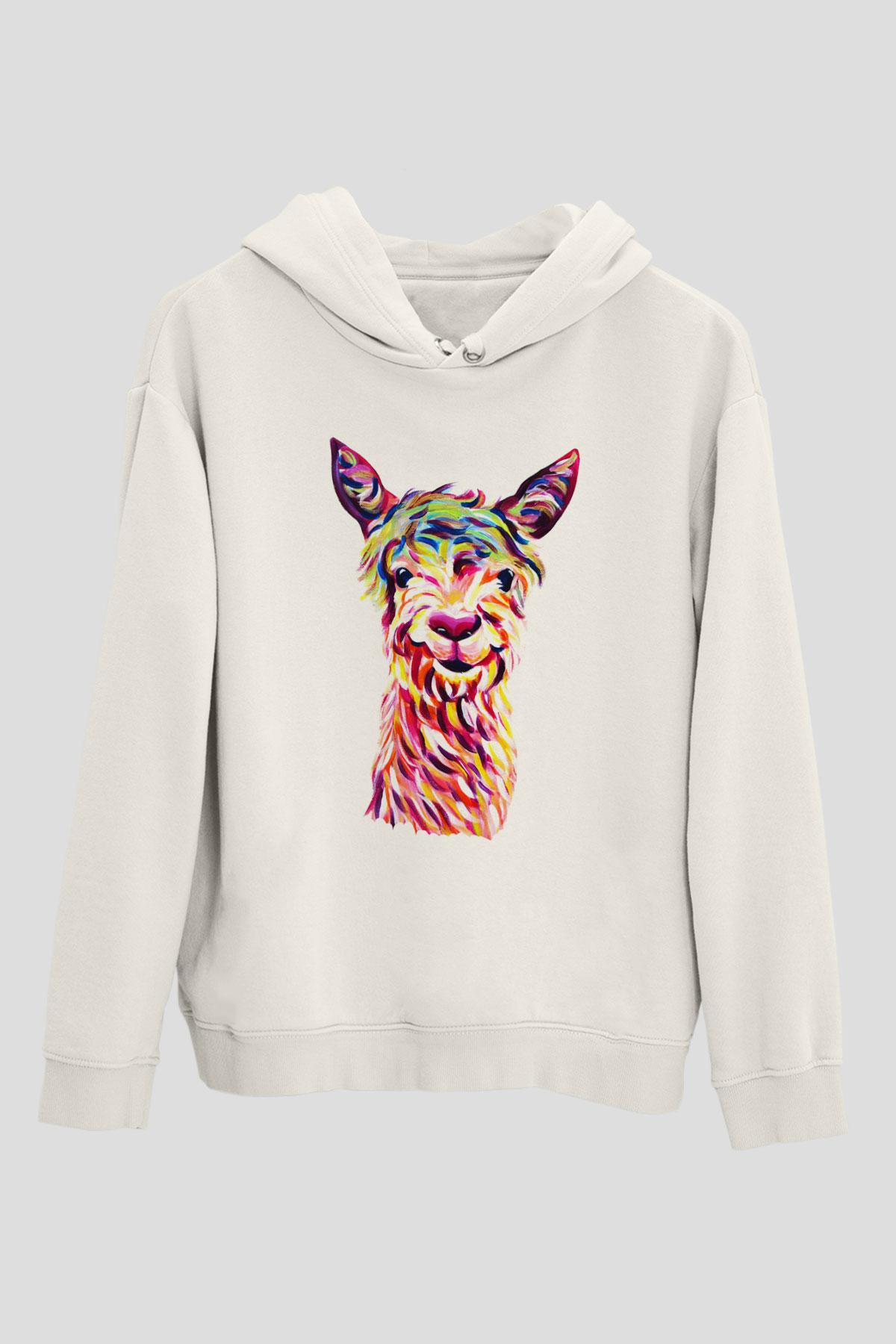 Lama Beyaz Unisex Kapşonlu Sweatshirt