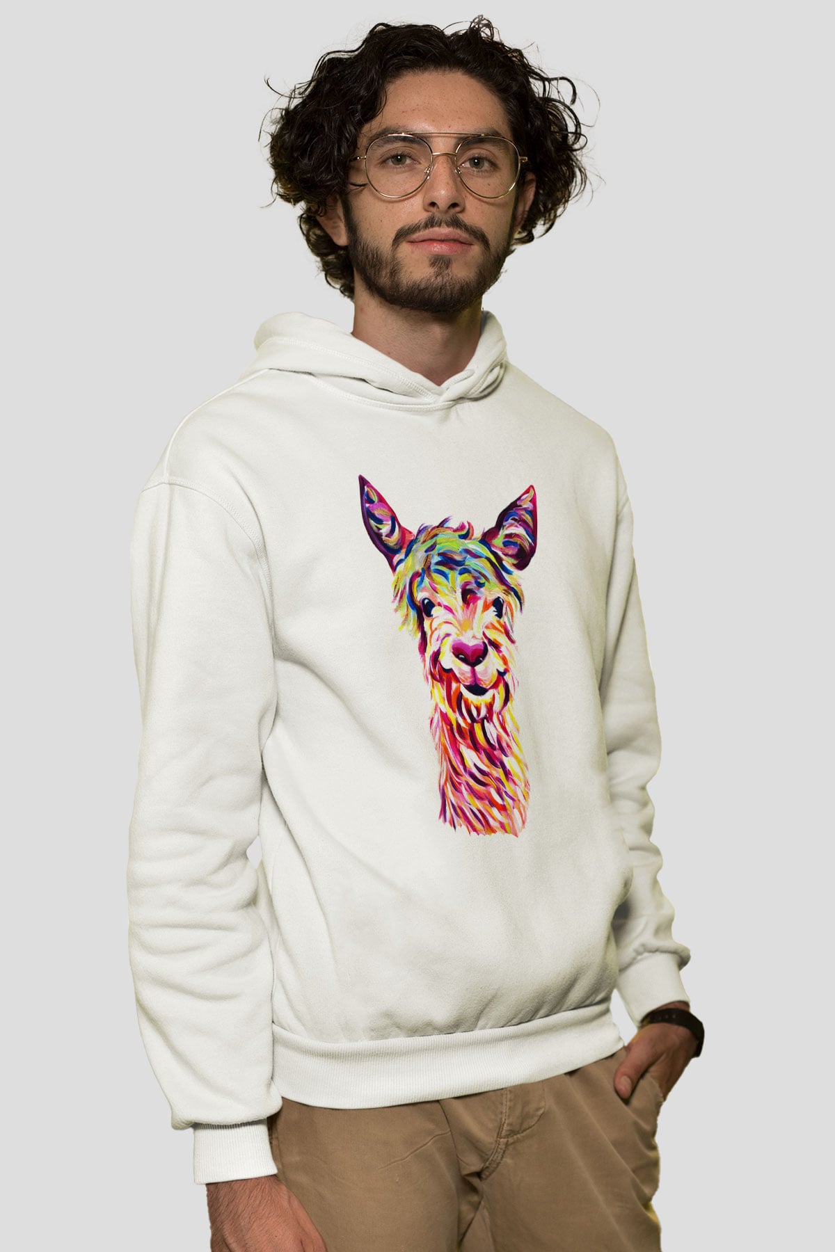 Lama Beyaz Unisex Kapşonlu Sweatshirt