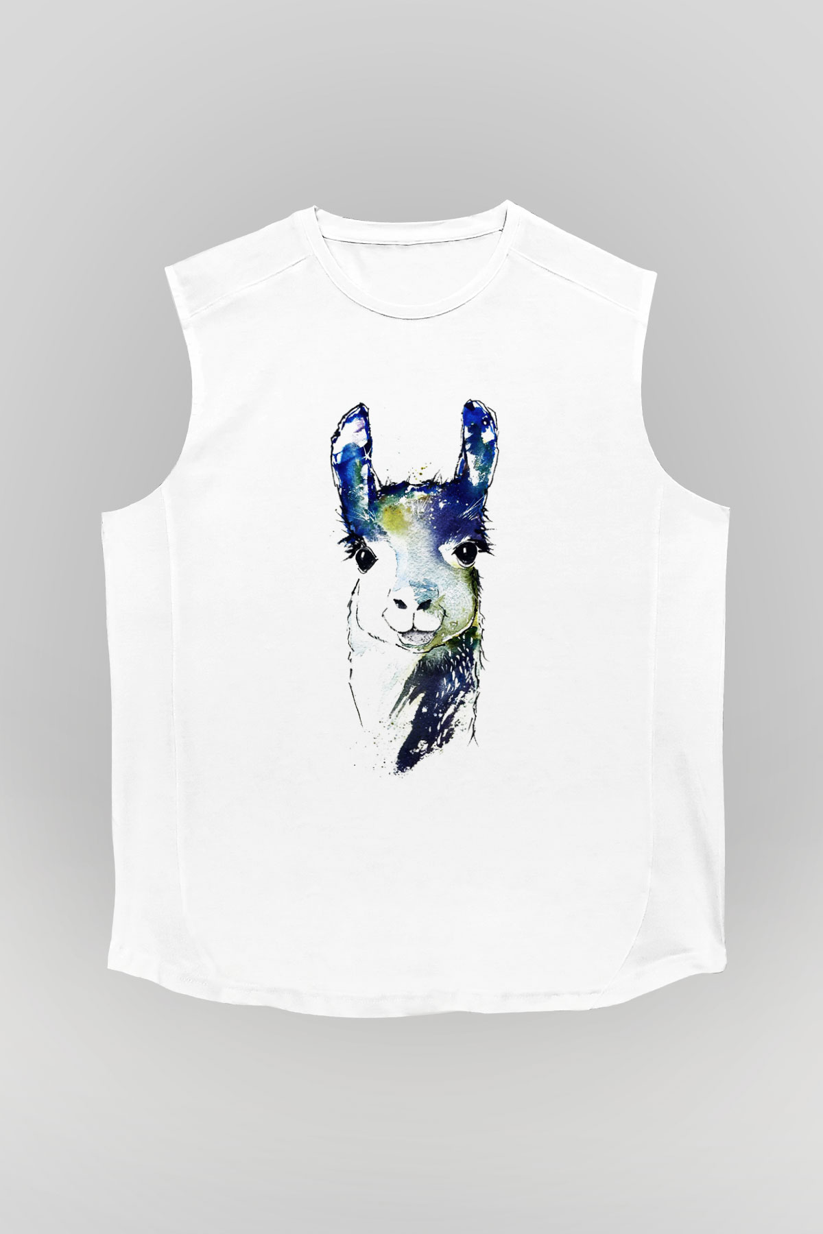 Lama Beyaz Unisex Kolsuz Tişört
