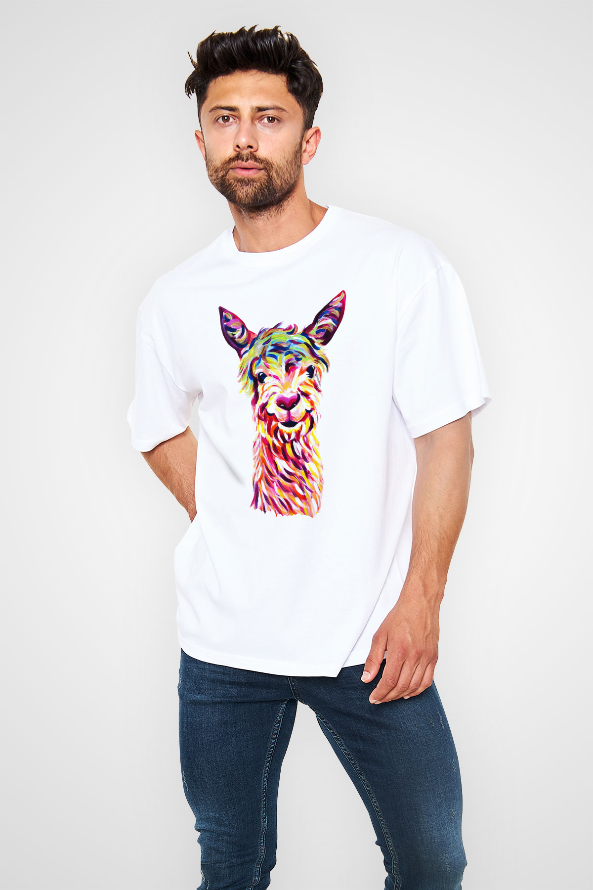 Lama Beyaz Unisex Oversize Tişört T-Shirt