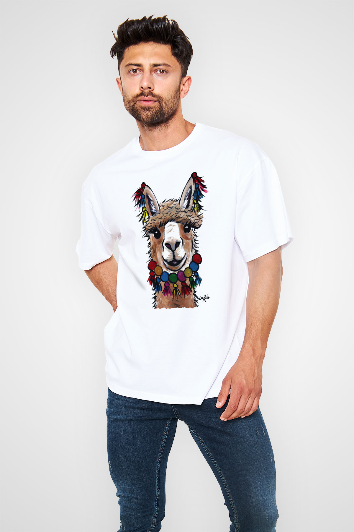 Lama Beyaz Unisex Oversize Tişört T-Shirt
