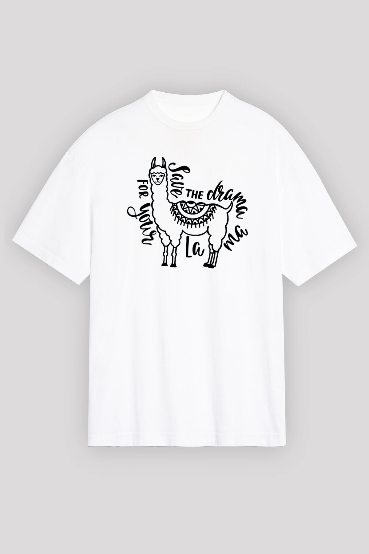 Lama Beyaz Unisex Oversize Tişört T-Shirt