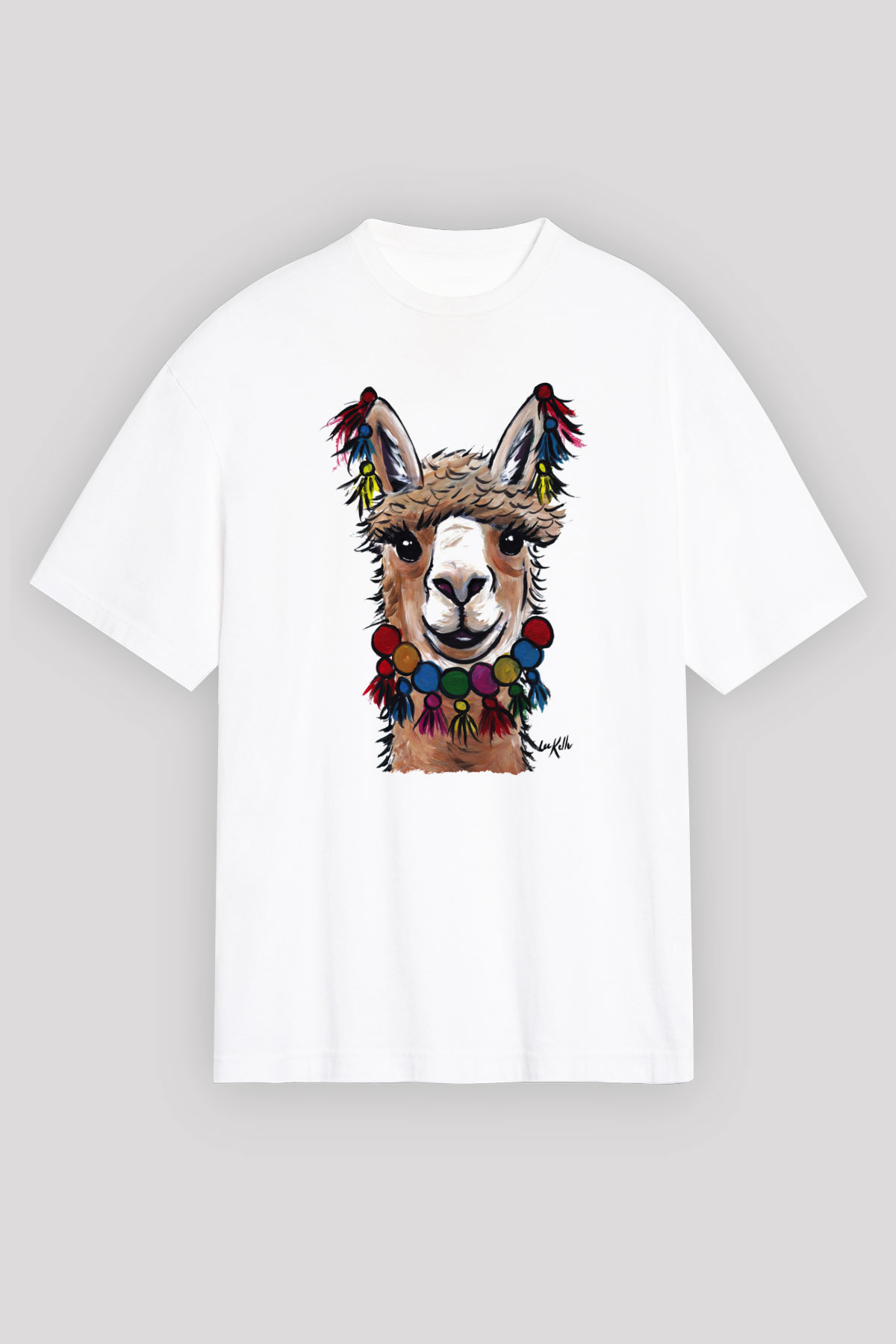 Lama Beyaz Unisex Oversize Tişört T-Shirt