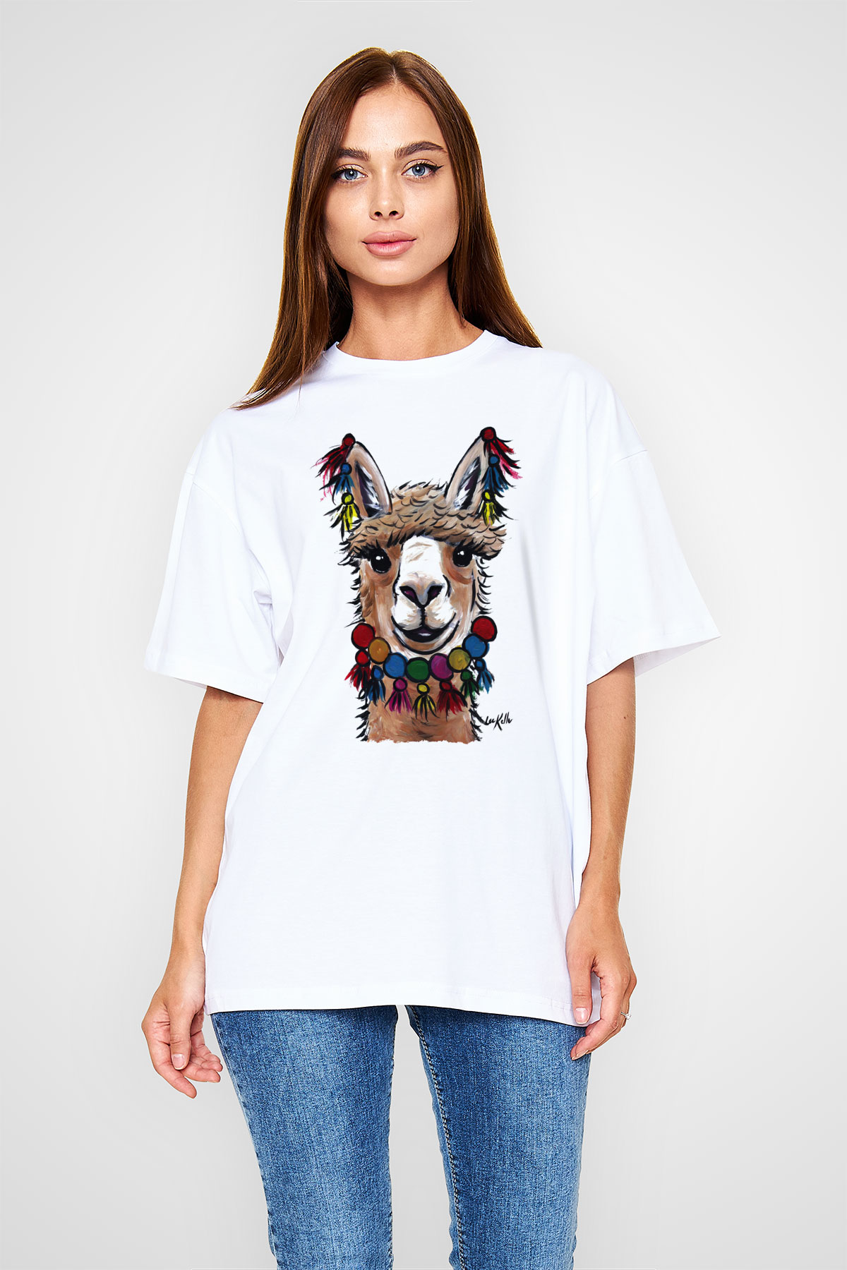 Lama Beyaz Unisex Oversize Tişört T-Shirt