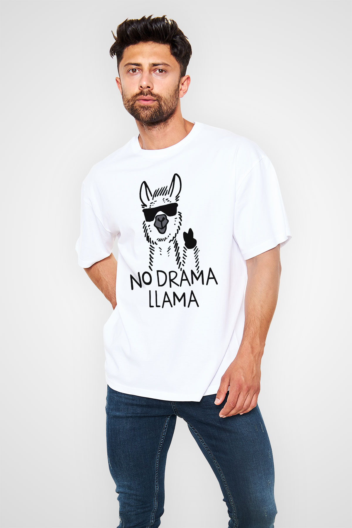 Lama Beyaz Unisex Oversize Tişört T-Shirt