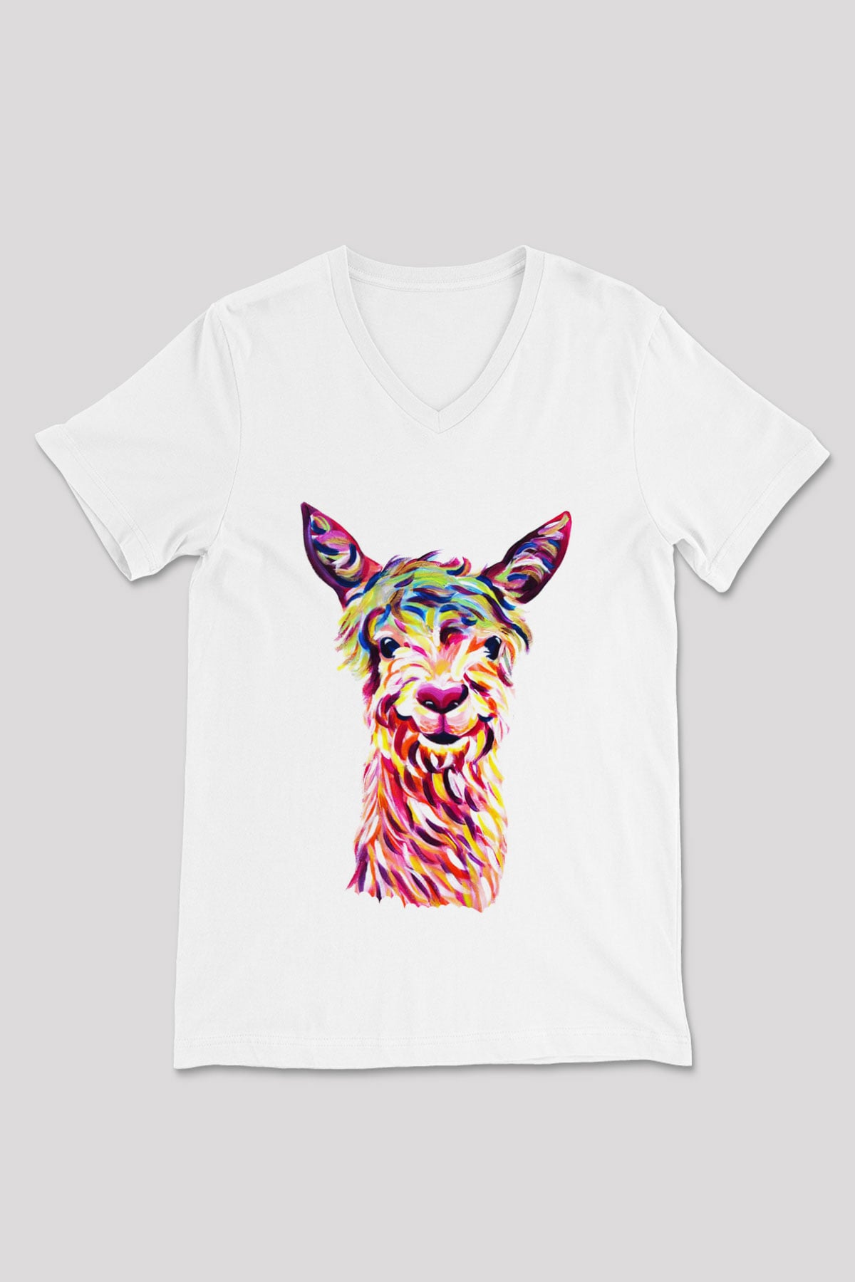 Lama Beyaz Unisex V Yaka Tişört T-Shirt
