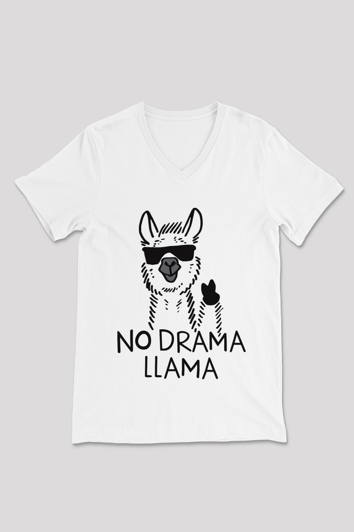 Lama Beyaz Unisex V Yaka Tişört T-Shirt