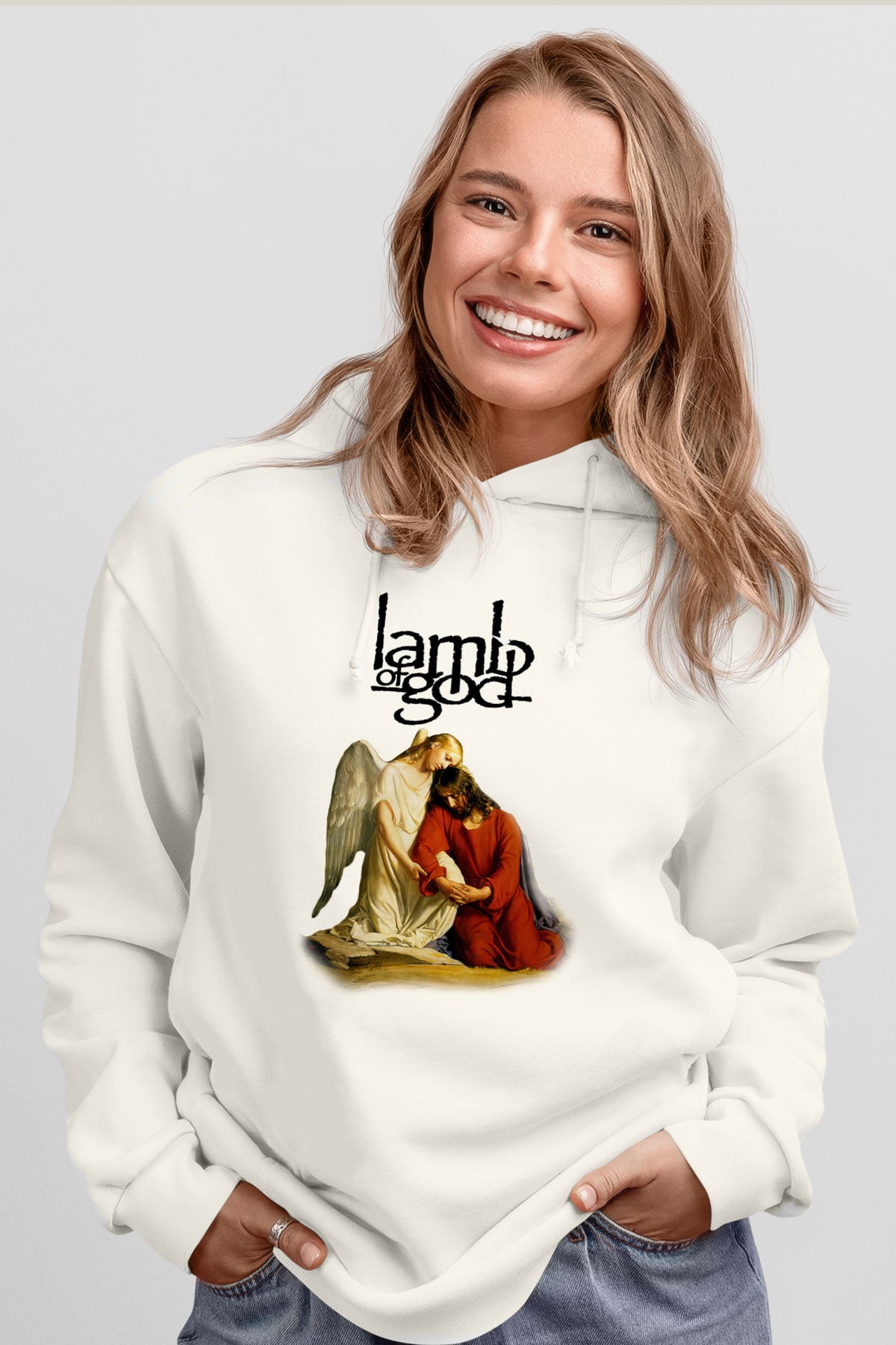 Lamb of God Beyaz Unisex Kapşonlu Sweatshirt