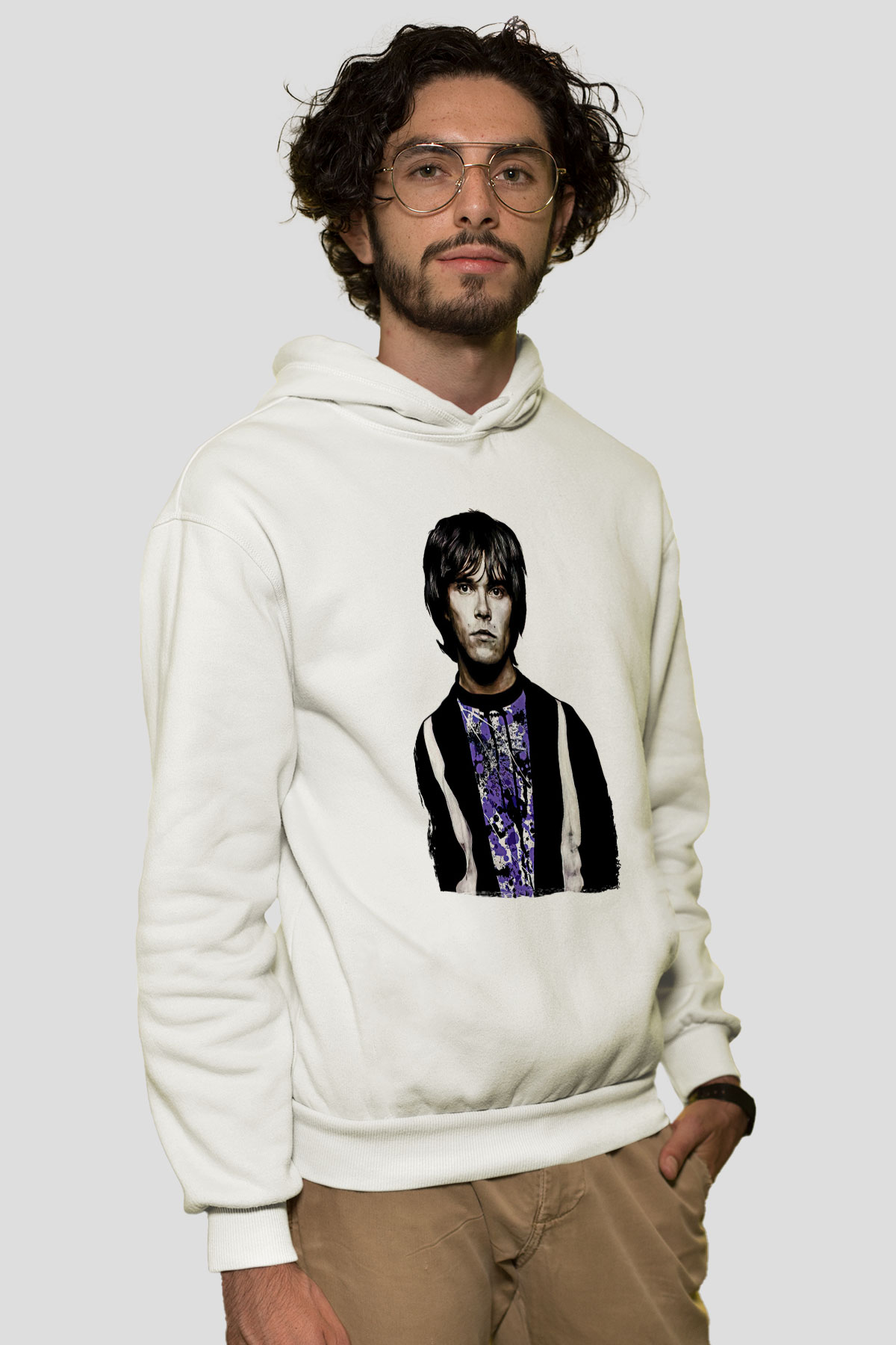 Lan Brown Baskılı Beyaz Unisex Kapüşonlu Sweatshirt
