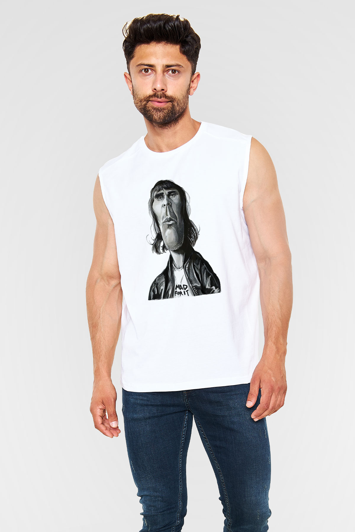 Lan Brown Baskılı Beyaz Unisex Kolsuz Tişört - Tshirt