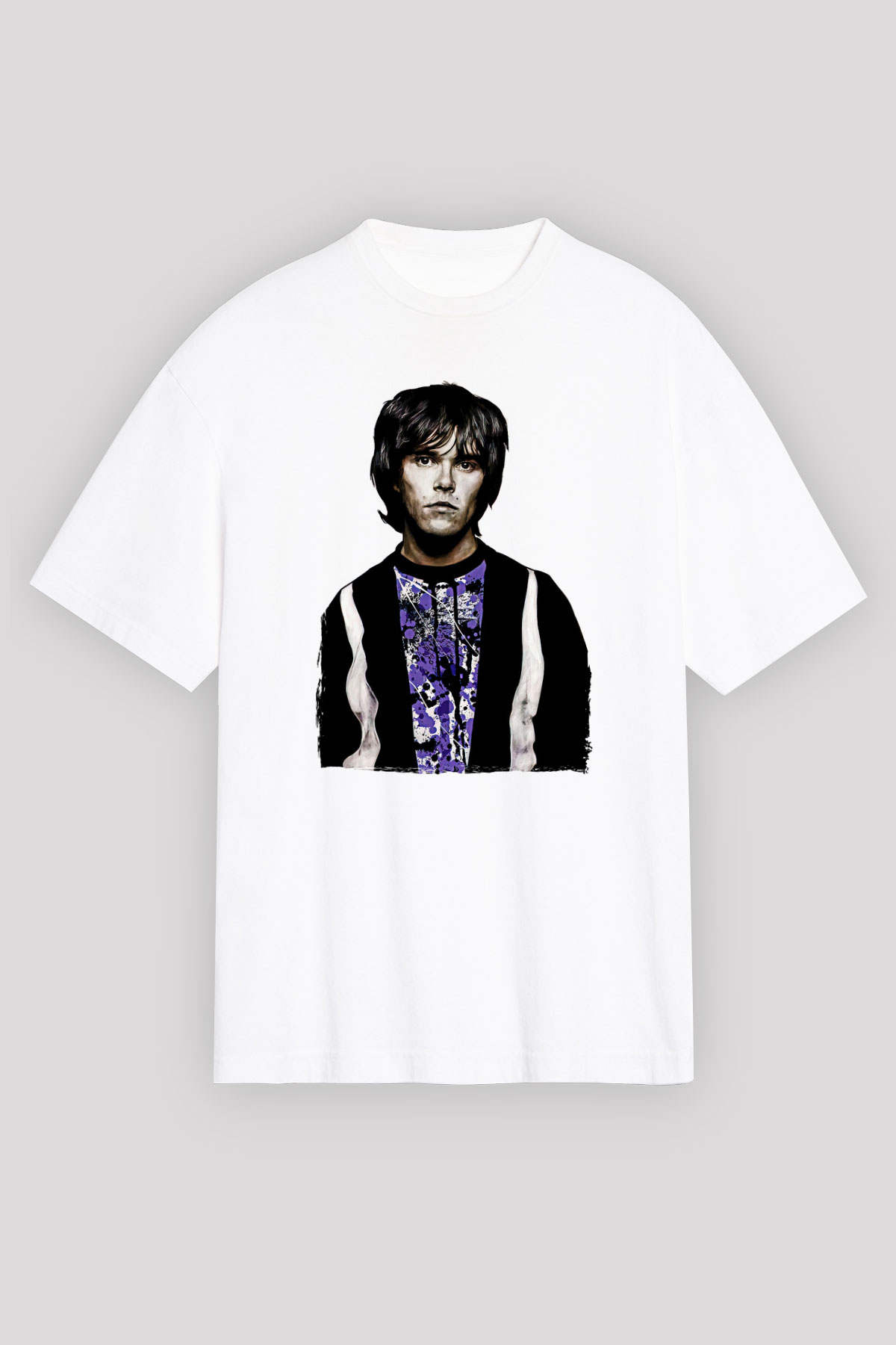 Lan Brown Baskılı Beyaz Unisex Oversize Tişört - Tshirt