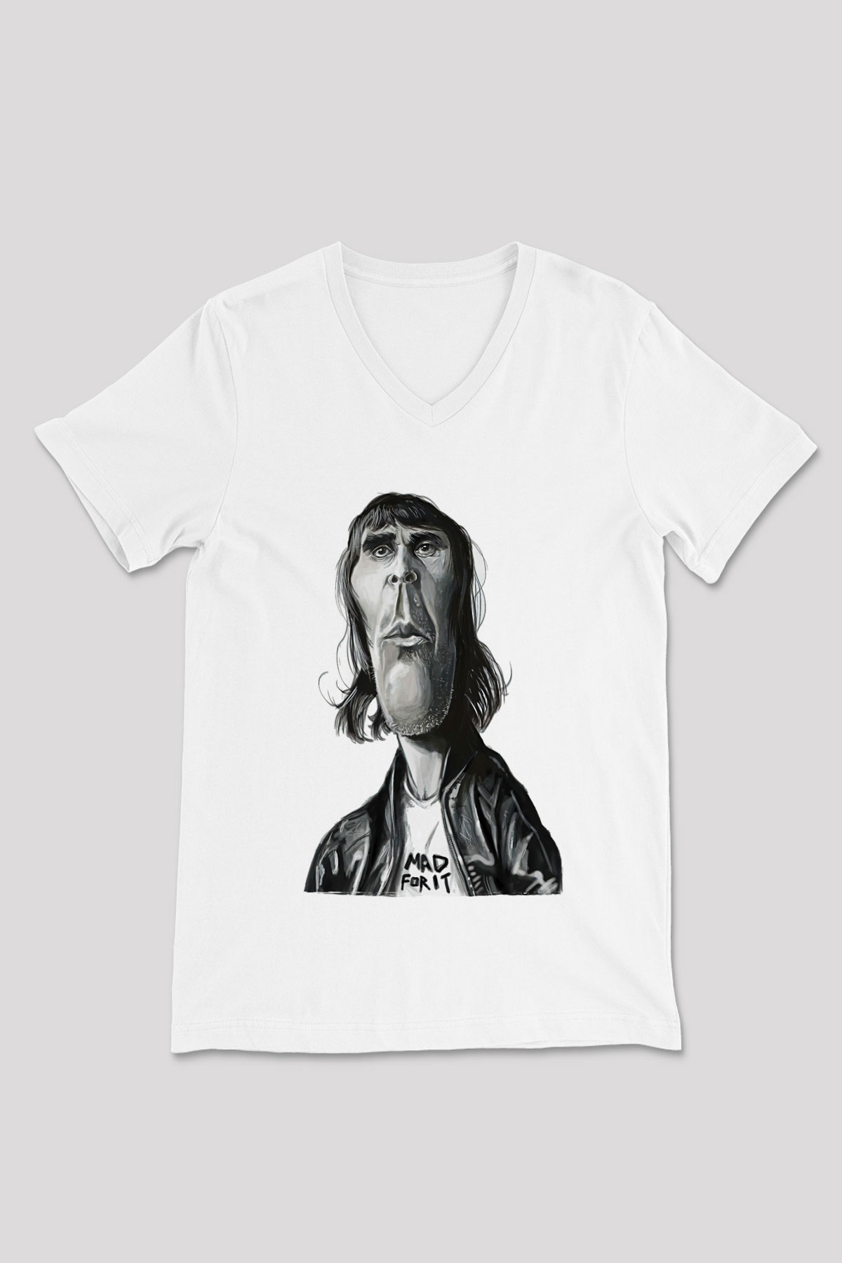 Lan Brown Baskılı Beyaz Unisex V Yaka Tişört - Tshirt