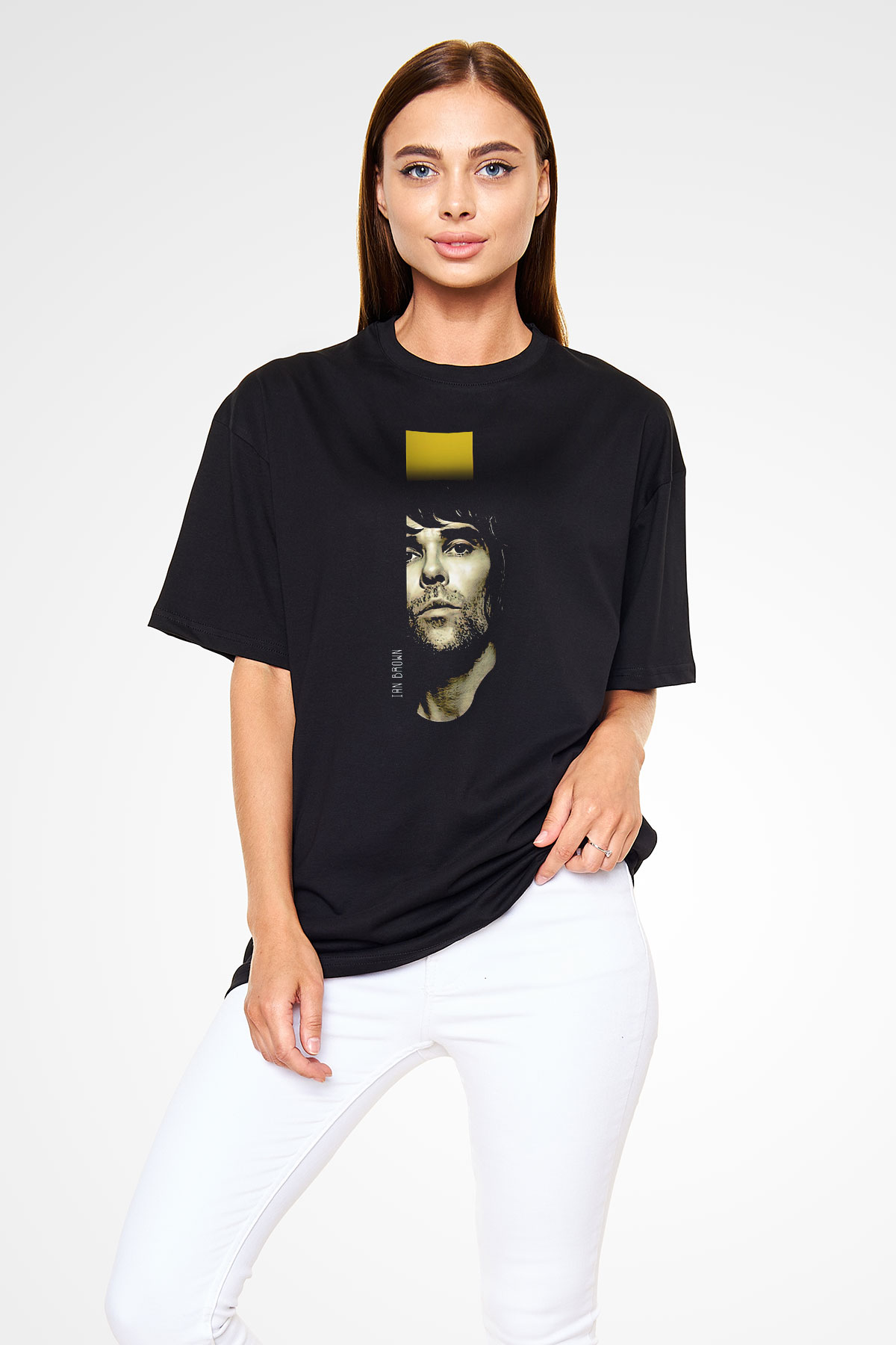 Lan Brown Baskılı Unisex Siyah Oversize Tişört - Tshirt