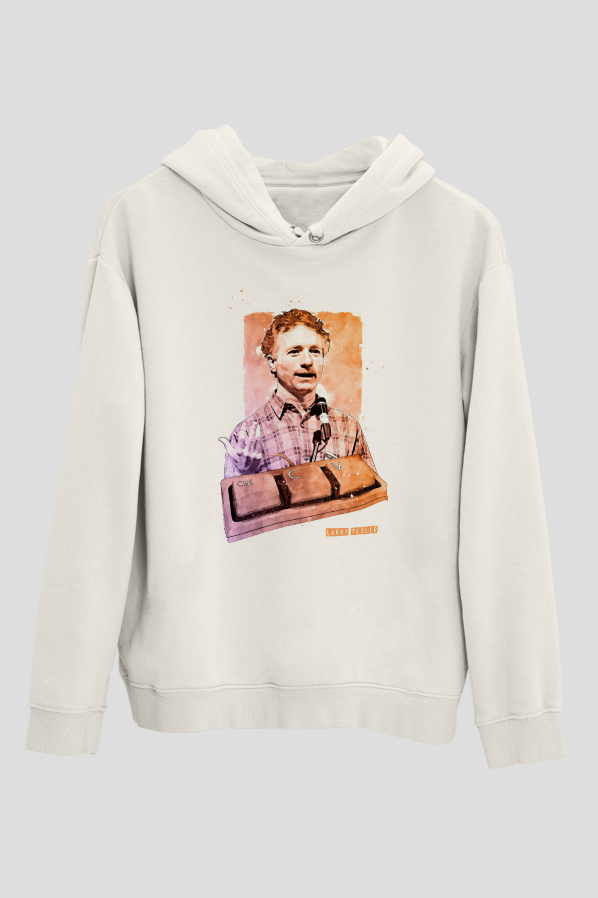 Larry Tesler Baskılı Unisex Ekru Hoodie
