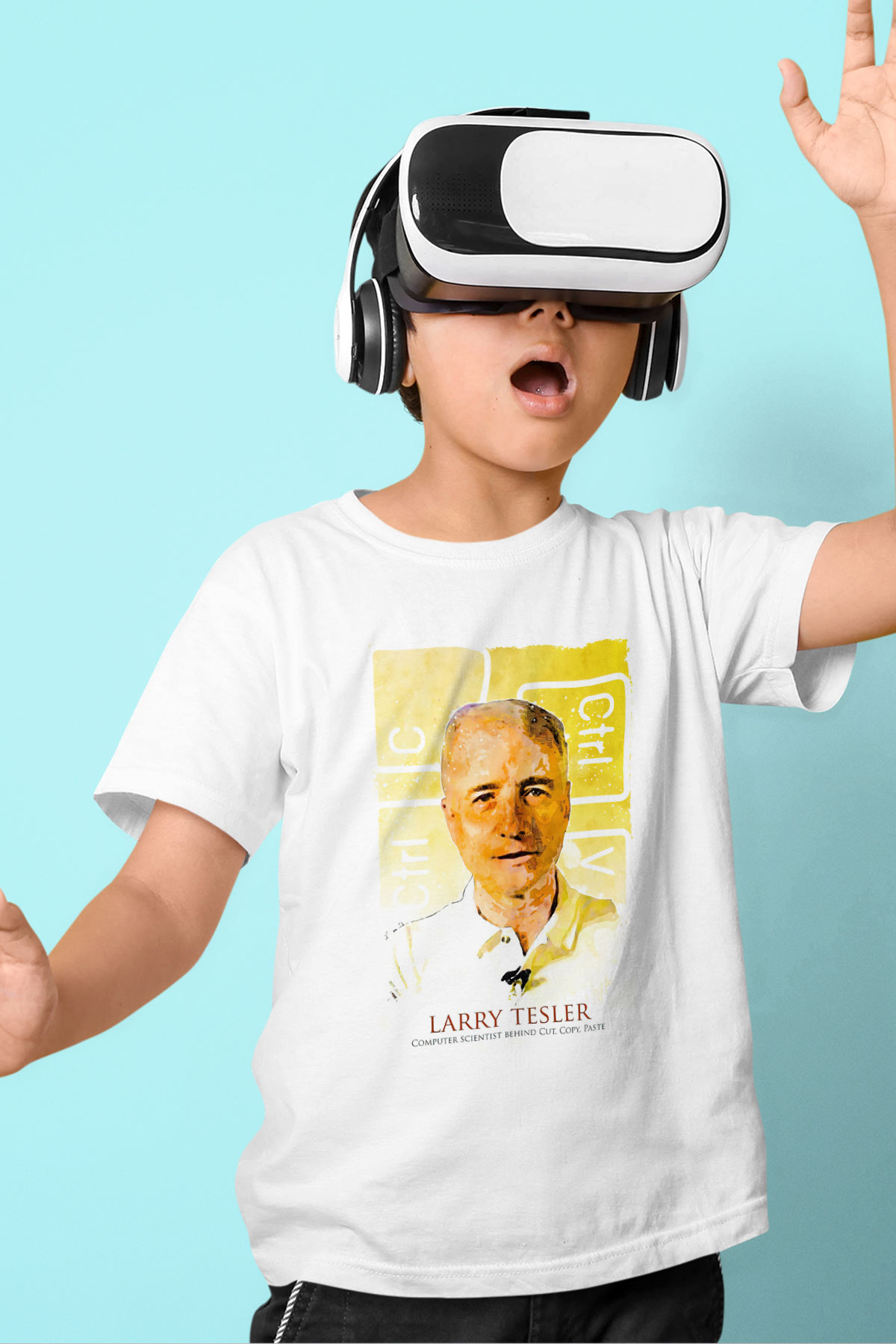 Larry Tesler Renkli Portre Baskılı Unisex Beyaz Çocuk Tişörtü - Tshirt