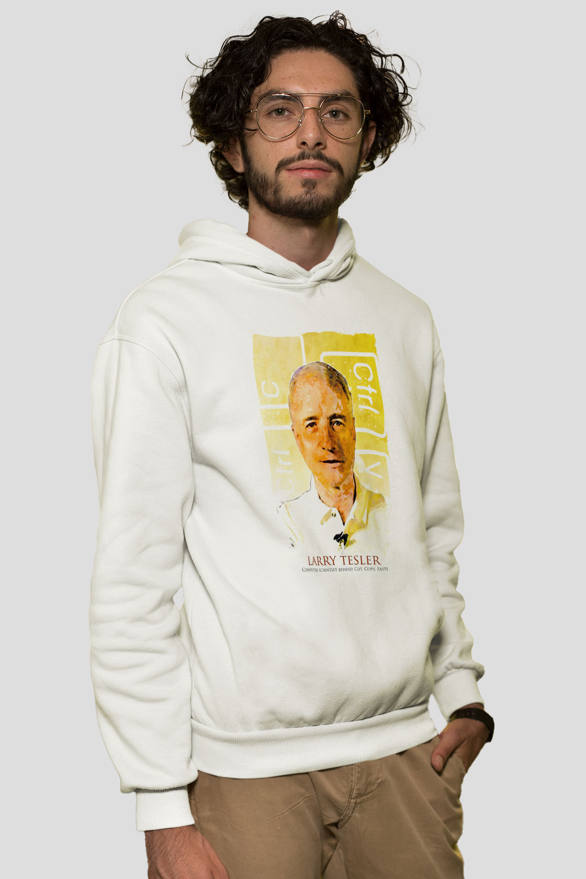 Larry Tesler Renkli Portre Baskılı Unisex Ekru Hoodie