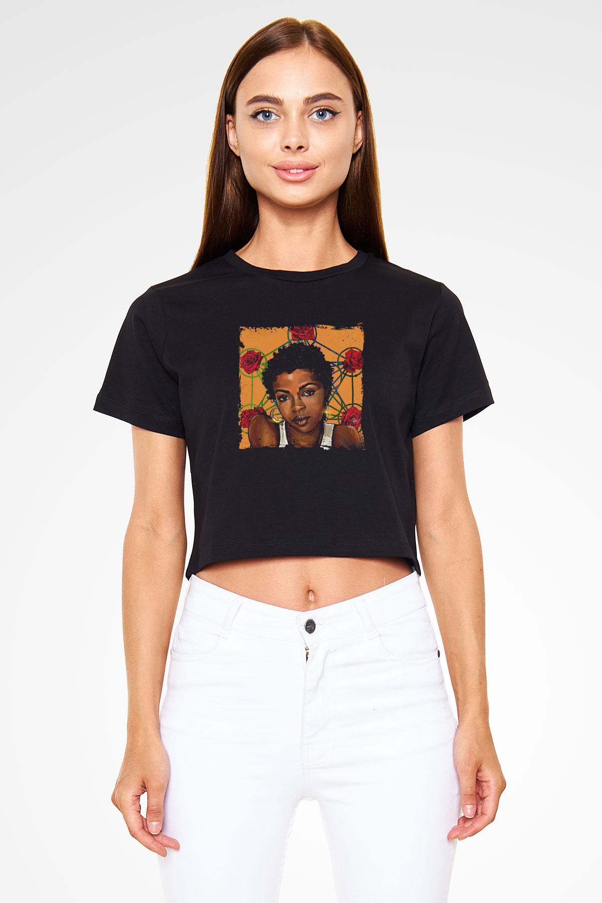 Lauryn Hill Baskılı Crop Top Siyah Kadın Tişört