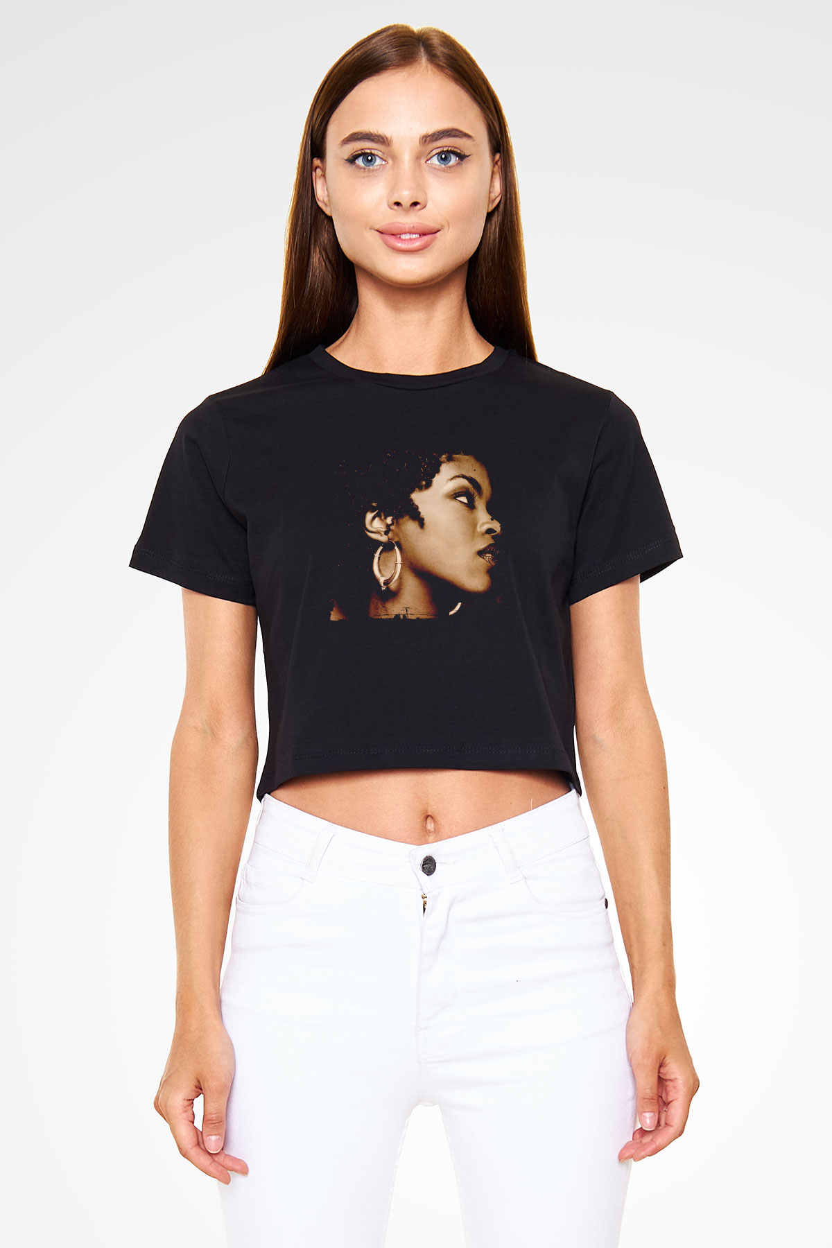 Lauryn Hill Baskılı Crop Top Siyah Kadın Tişört