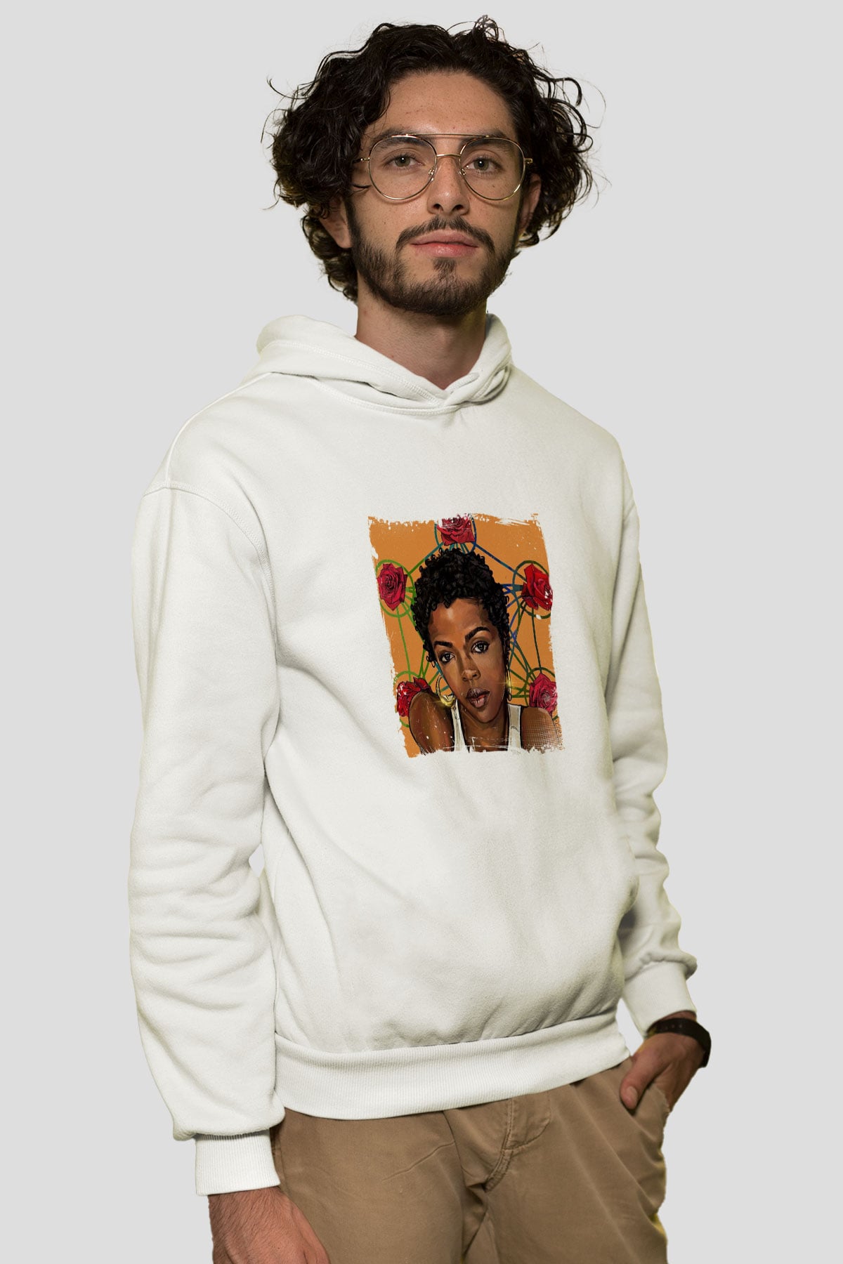 Lauryn Hill Baskılı Unisex Beyaz Kapüşonlu Sweatshirt