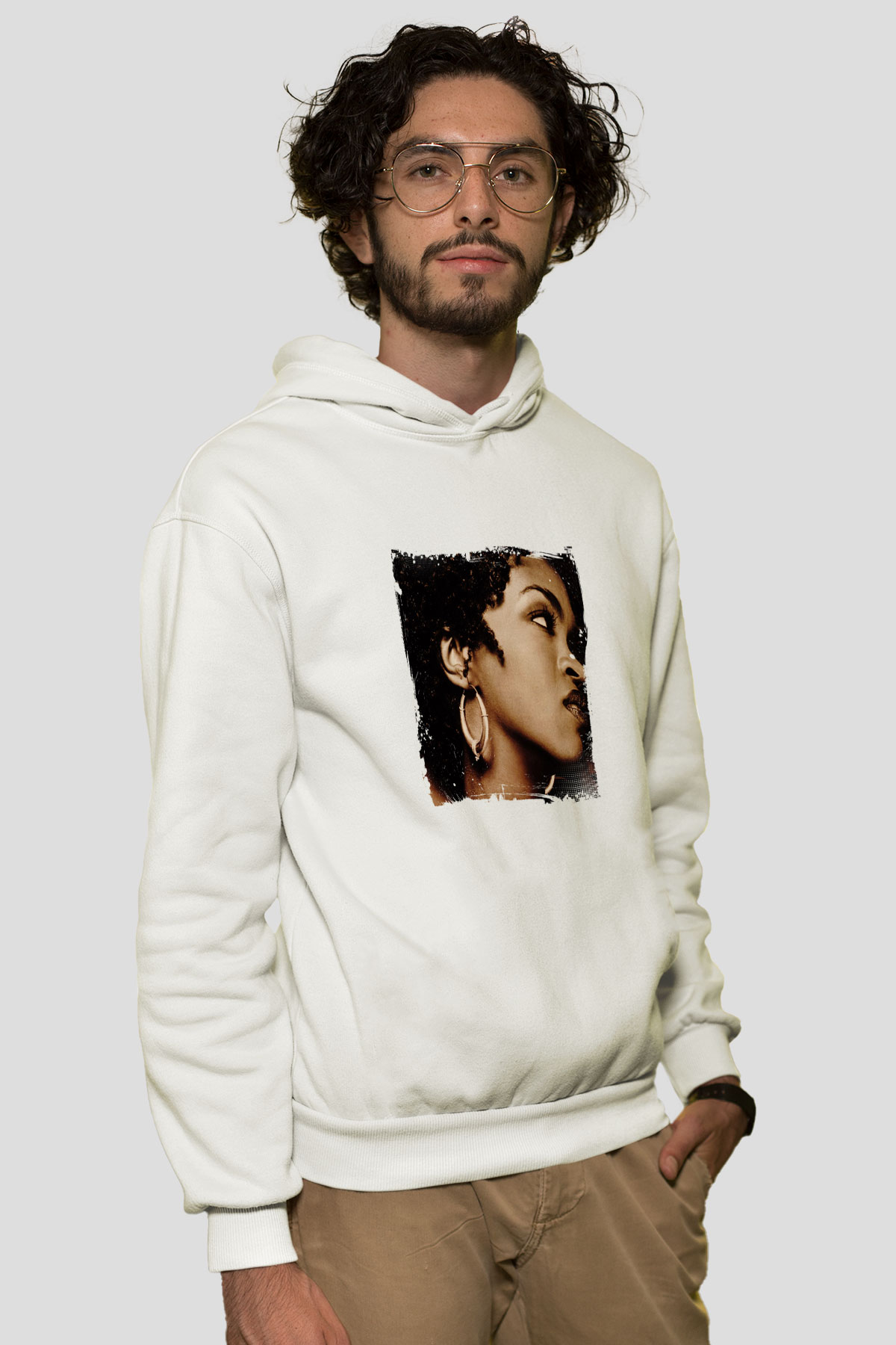 Lauryn Hill Baskılı Unisex Beyaz Kapüşonlu Sweatshirt