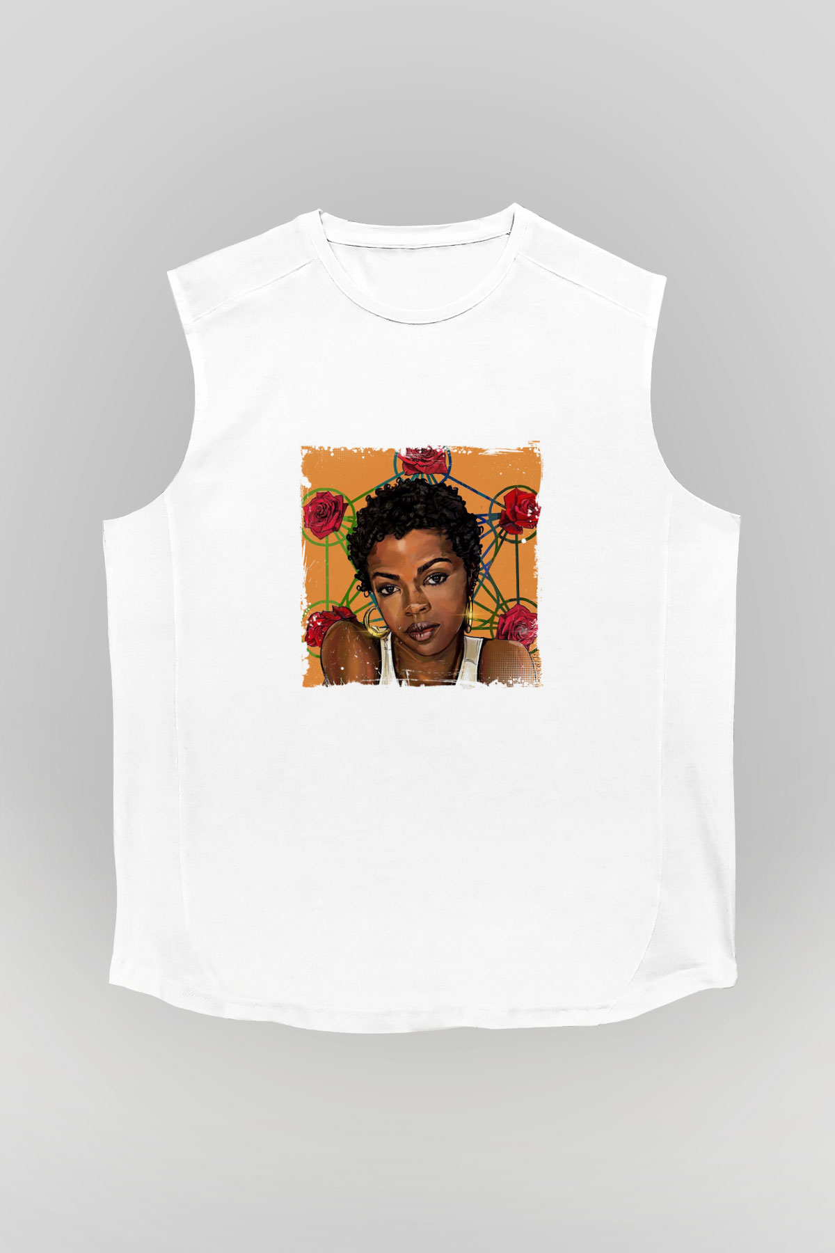 Lauryn Hill Baskılı Unisex Beyaz Kolsuz Tişört