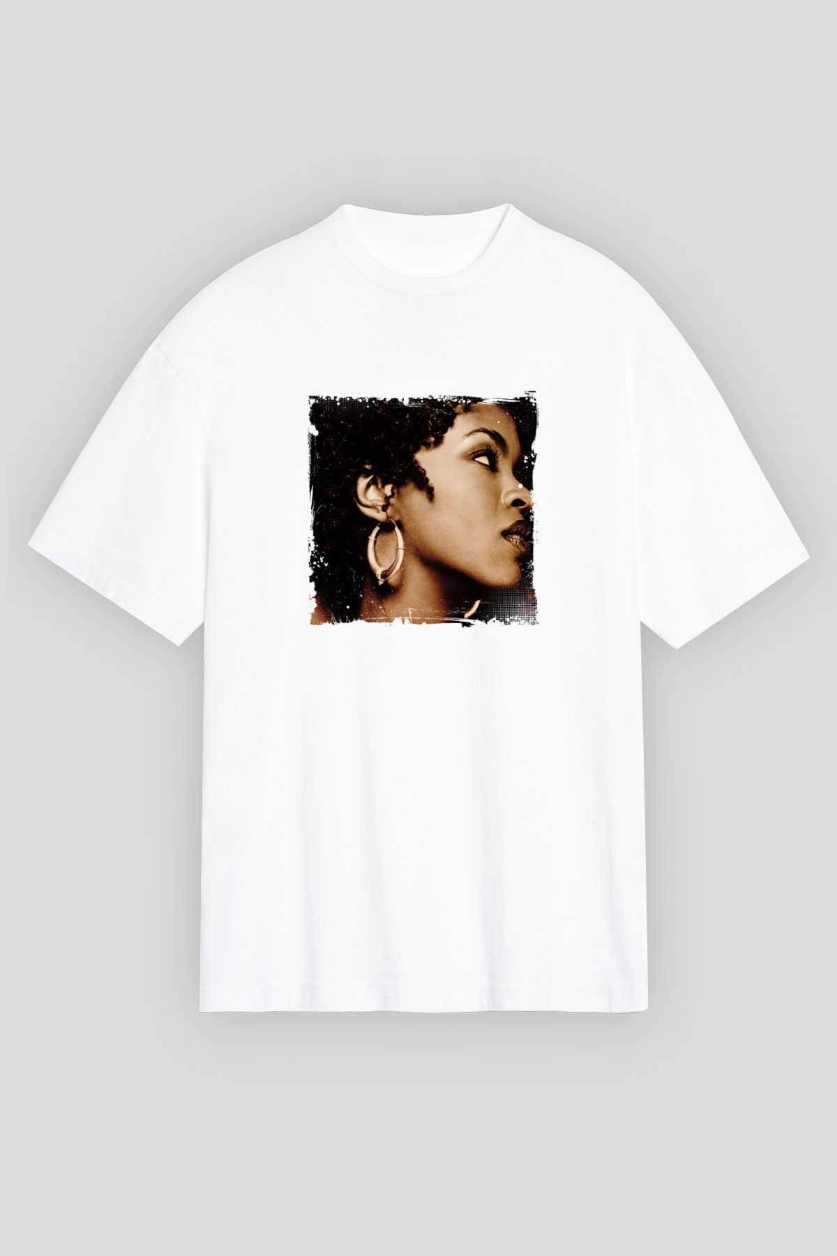 Lauryn Hill Baskılı Oversize Beyaz Tişört