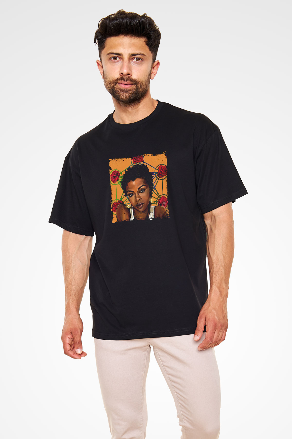 Lauryn Hill Baskılı Unisex Oversize Siyah Tişört