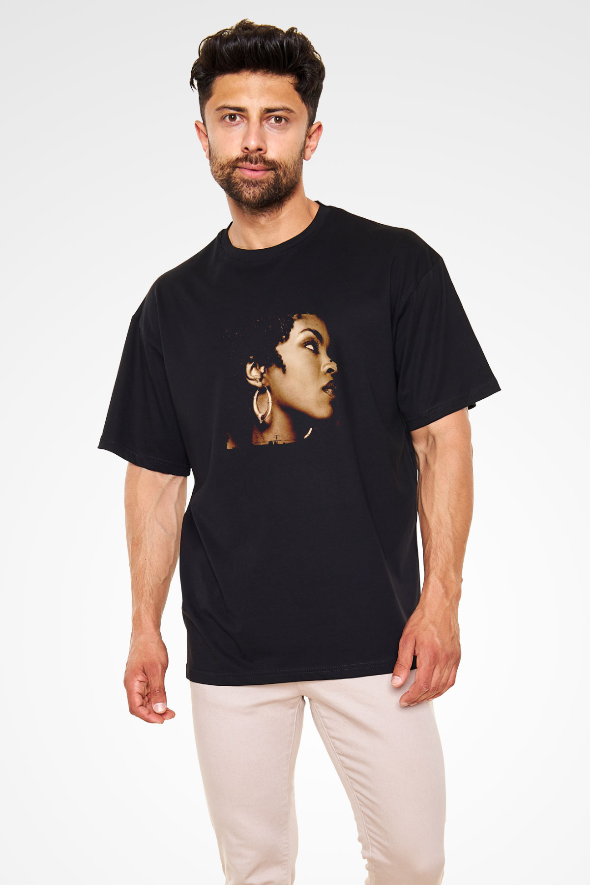 Lauryn Hill Baskılı Unisex Oversize Siyah Tişört