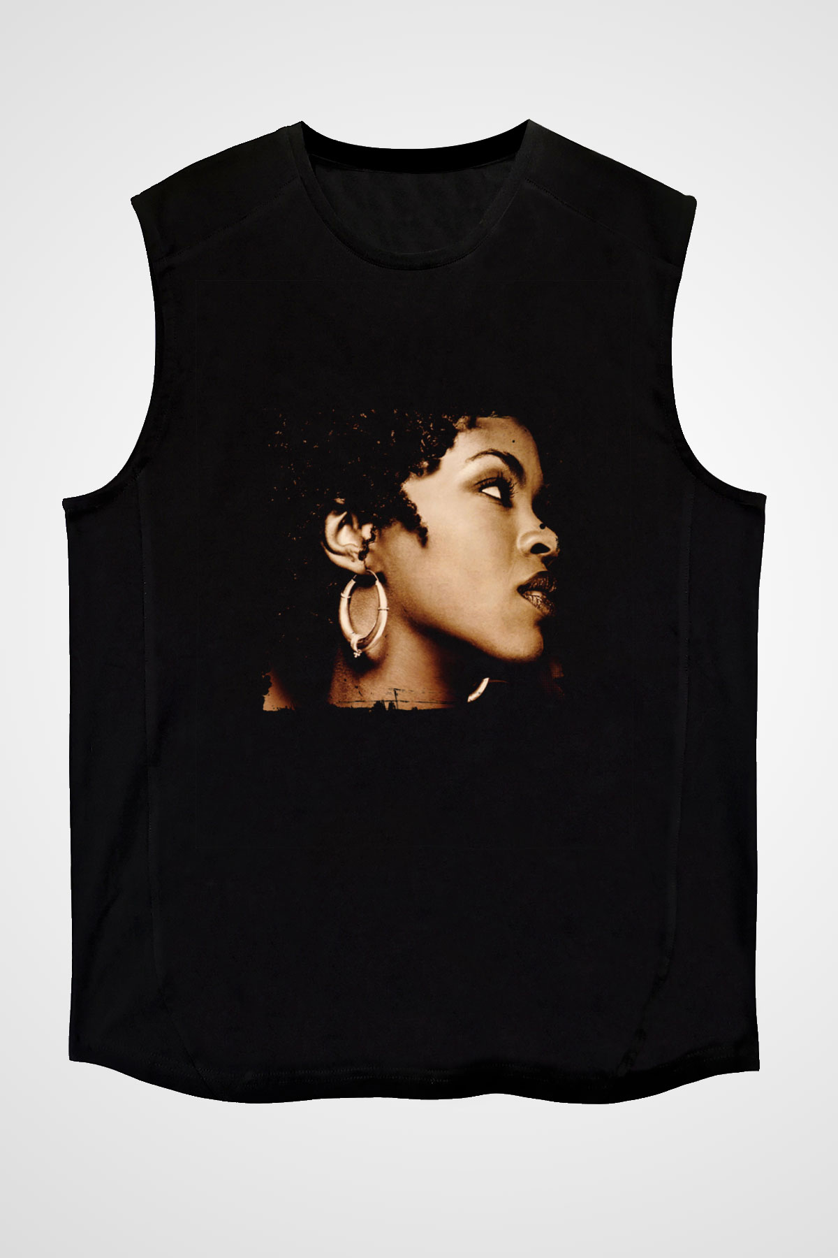 Lauryn Hill Baskılı Unisex Siyah Kolsuz Tişört