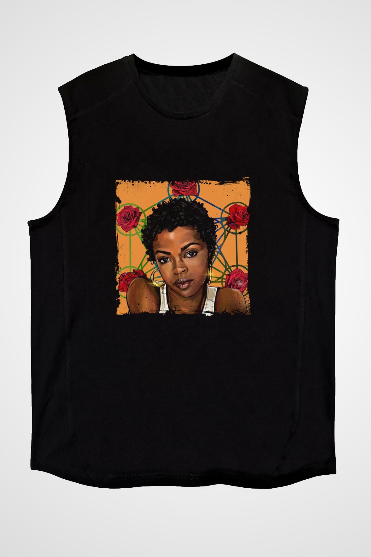 Lauryn Hill Baskılı Unisex Siyah Kolsuz Tişört