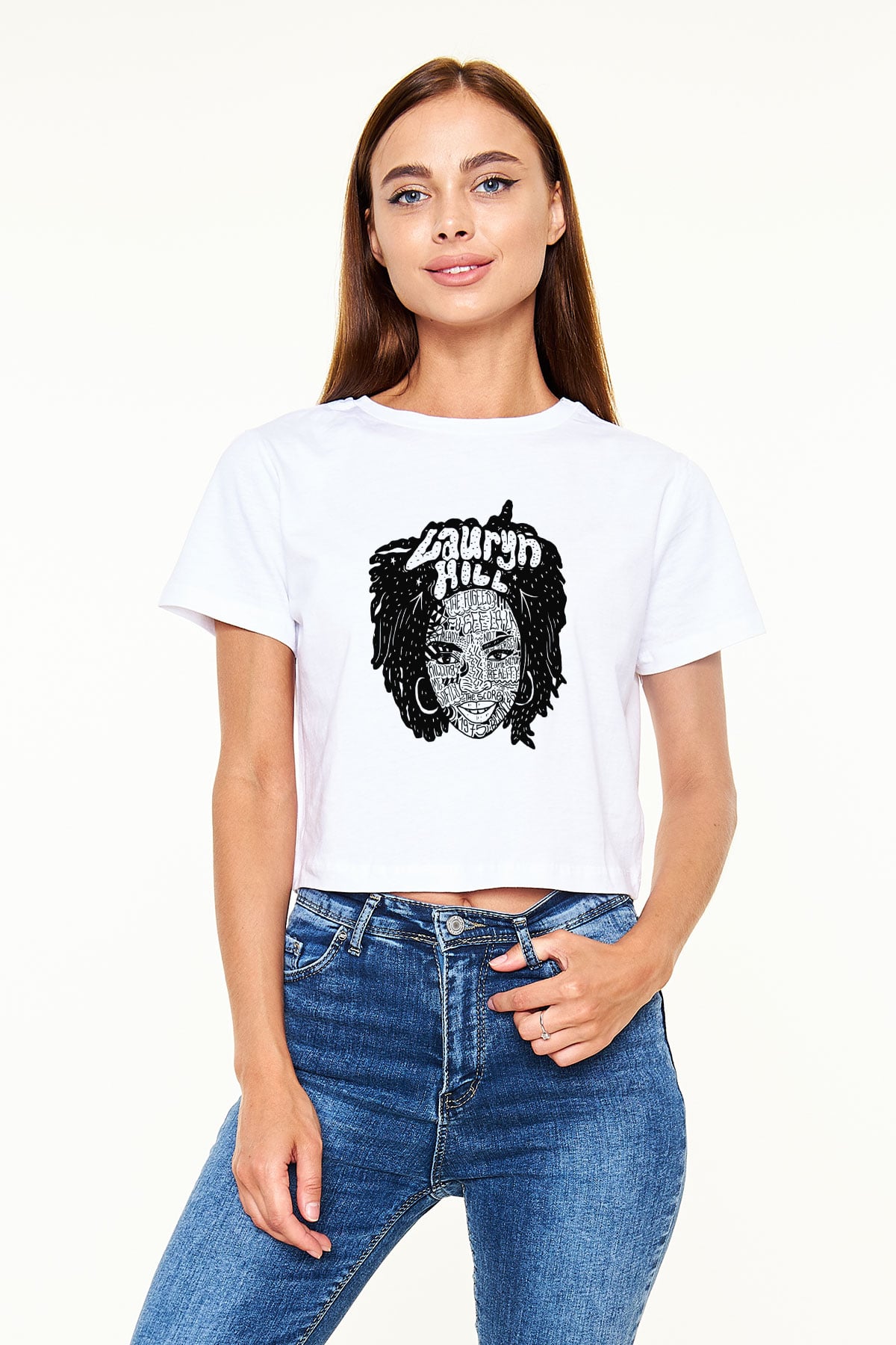 Lauryn Hill Beyaz Croptop Tişört