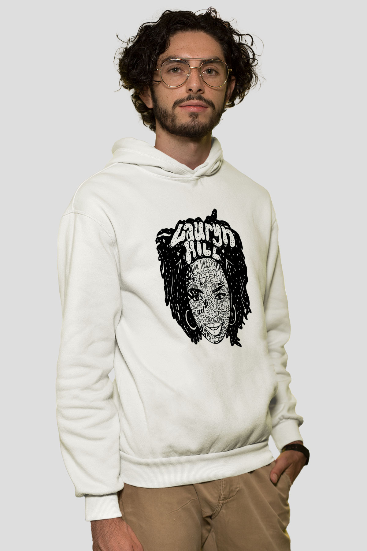 Lauryn Hill Beyaz Unisex Kapşonlu Sweatshirt