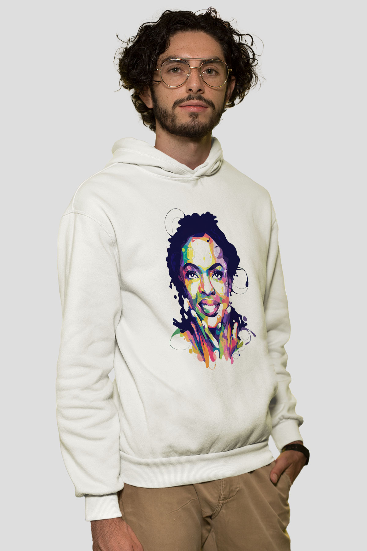 Lauryn Hill Beyaz Unisex Kapüşonlu Sweatshirt