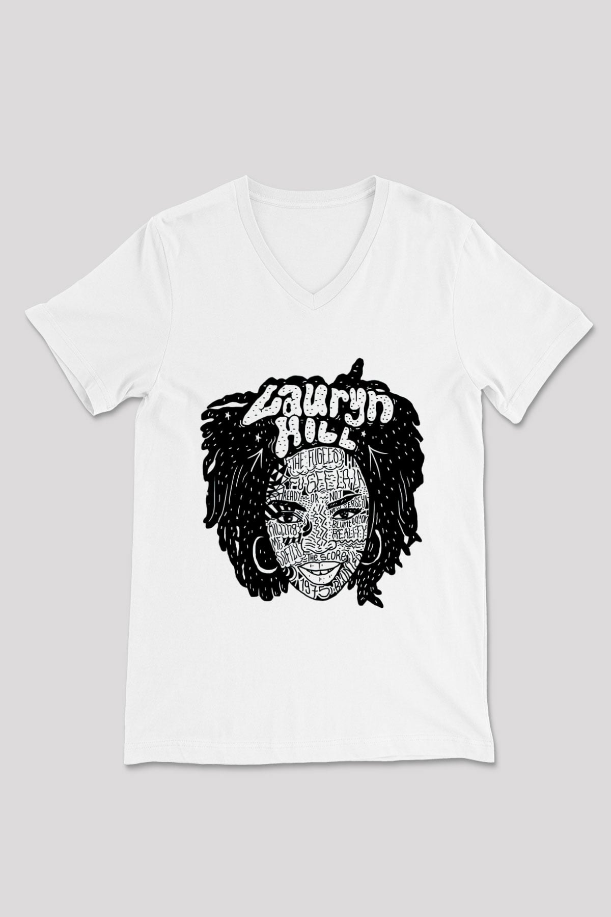 Lauryn Hill Beyaz Unisex V Yaka Tişört T-Shirt