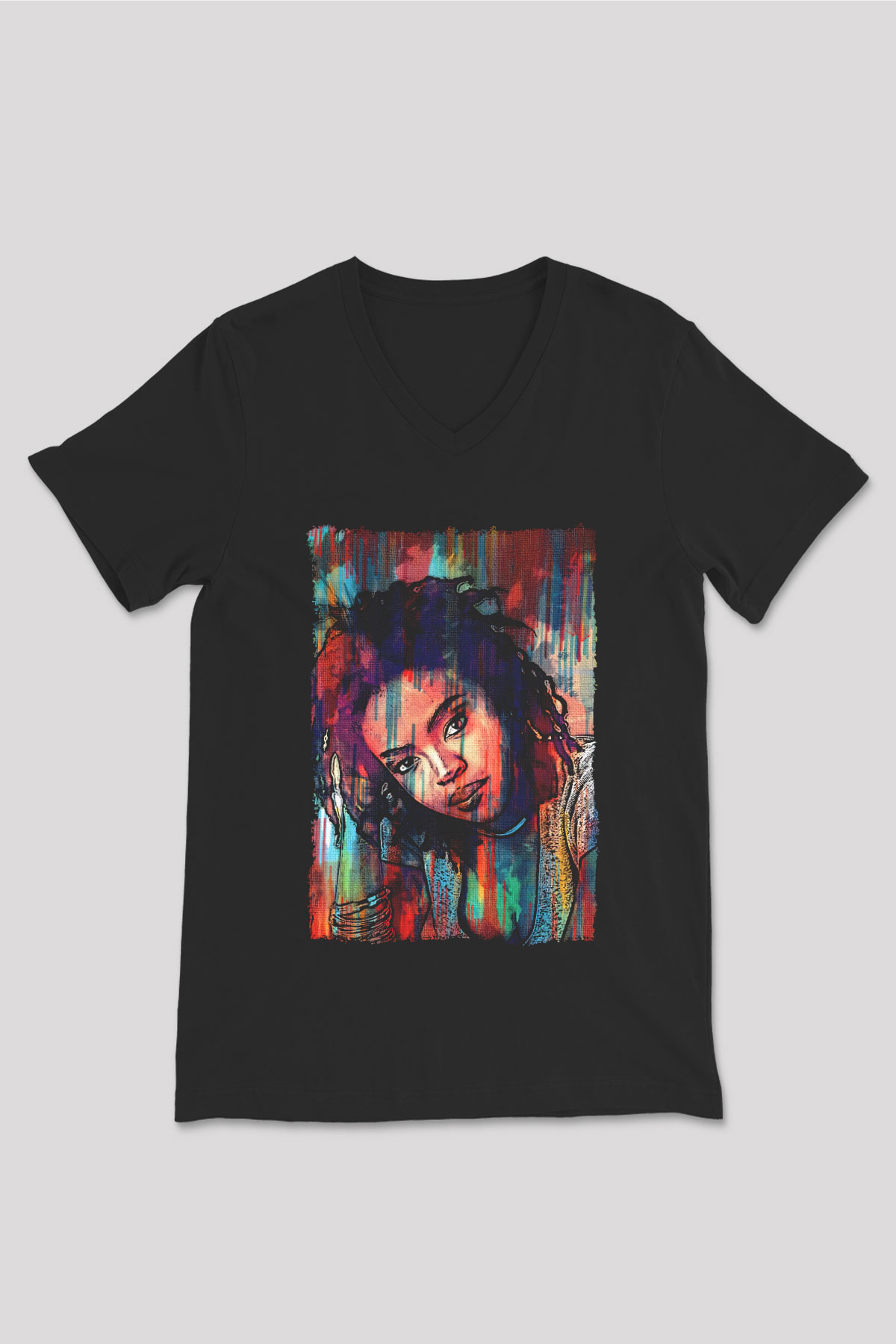 Lauryn Hill Siyah Unisex V Yaka Tişört