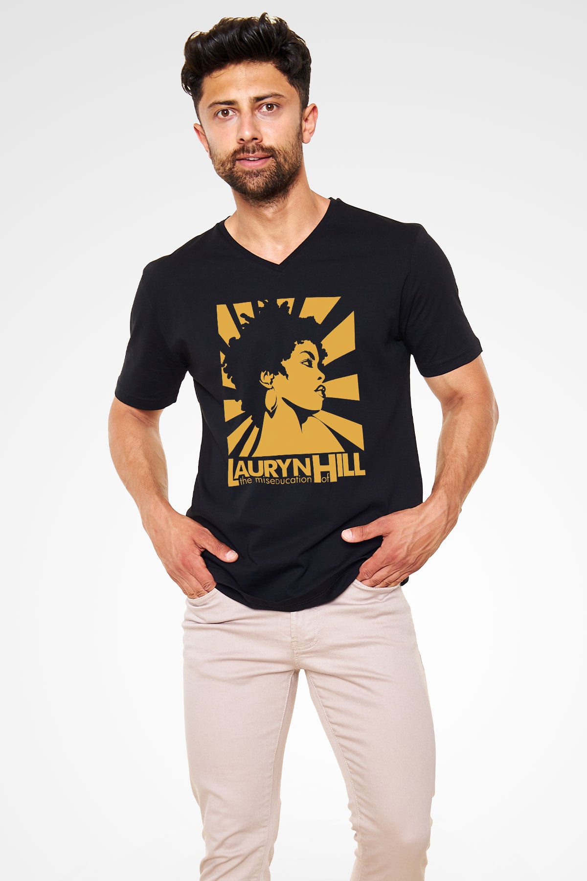 Lauryn Hill Siyah Unisex V Yaka Tişört T-Shirt