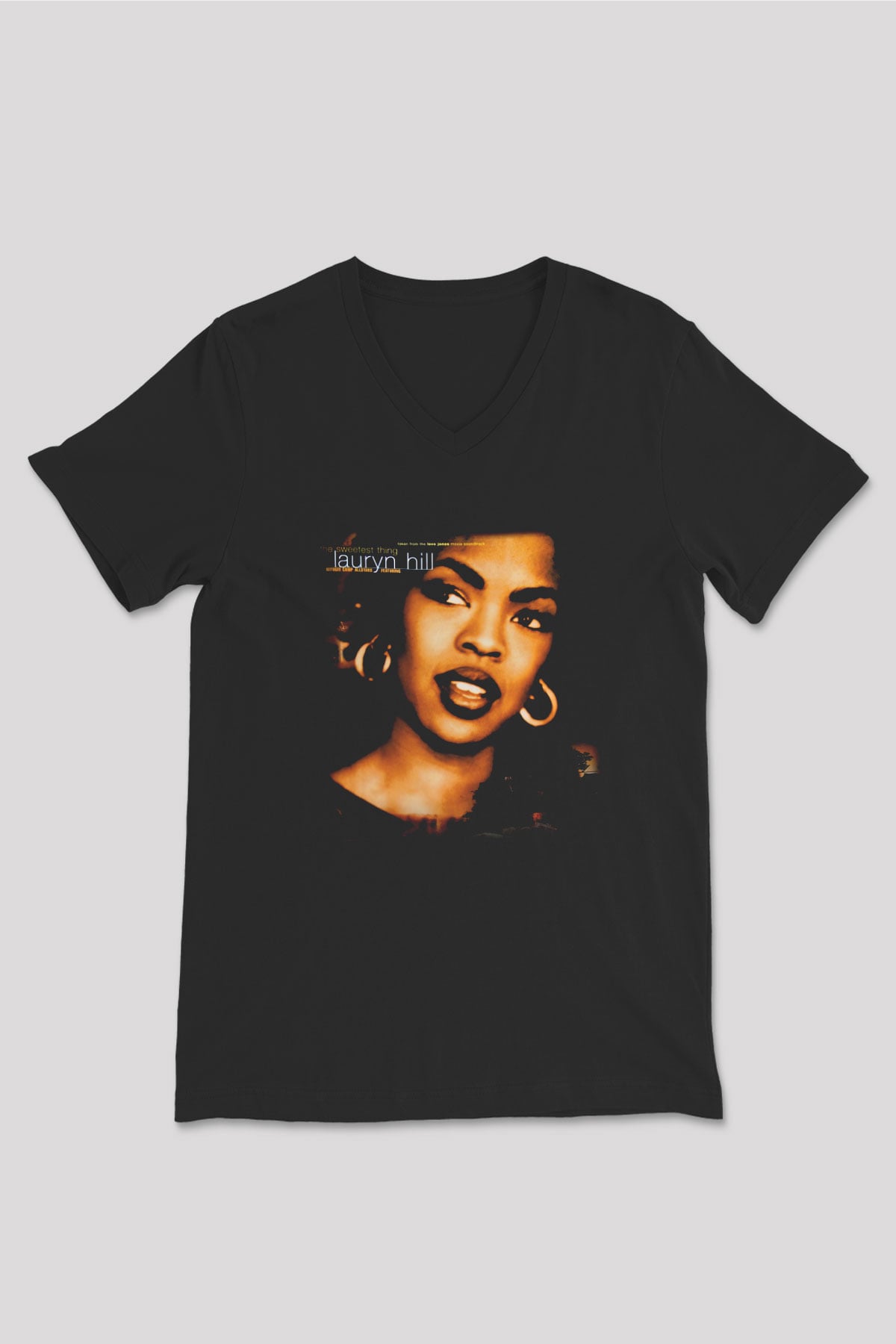 Lauryn Hill Siyah Unisex V Yaka Tişört T-Shirt
