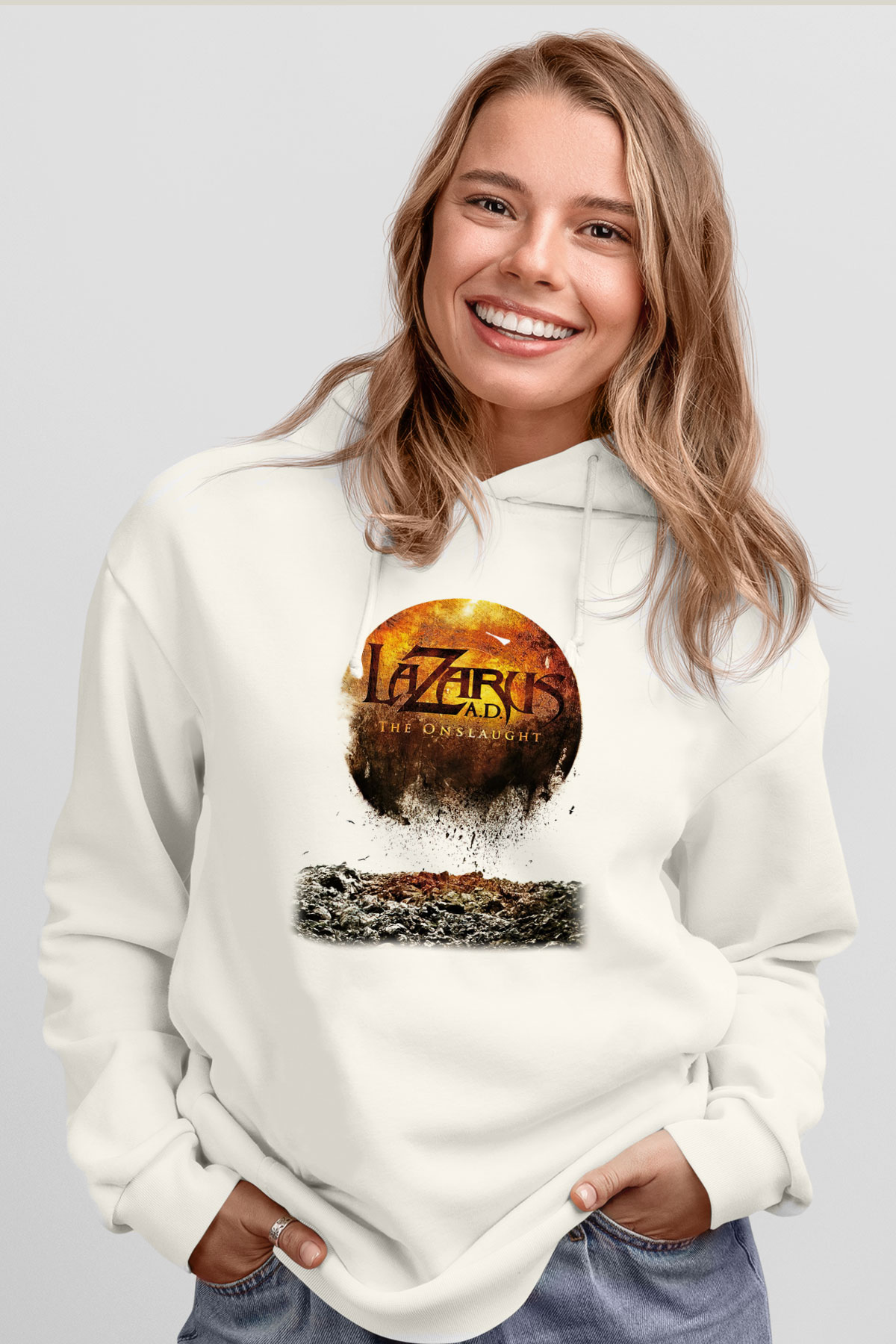 Lazarus A.D. Beyaz Unisex Kapşonlu Sweatshirt