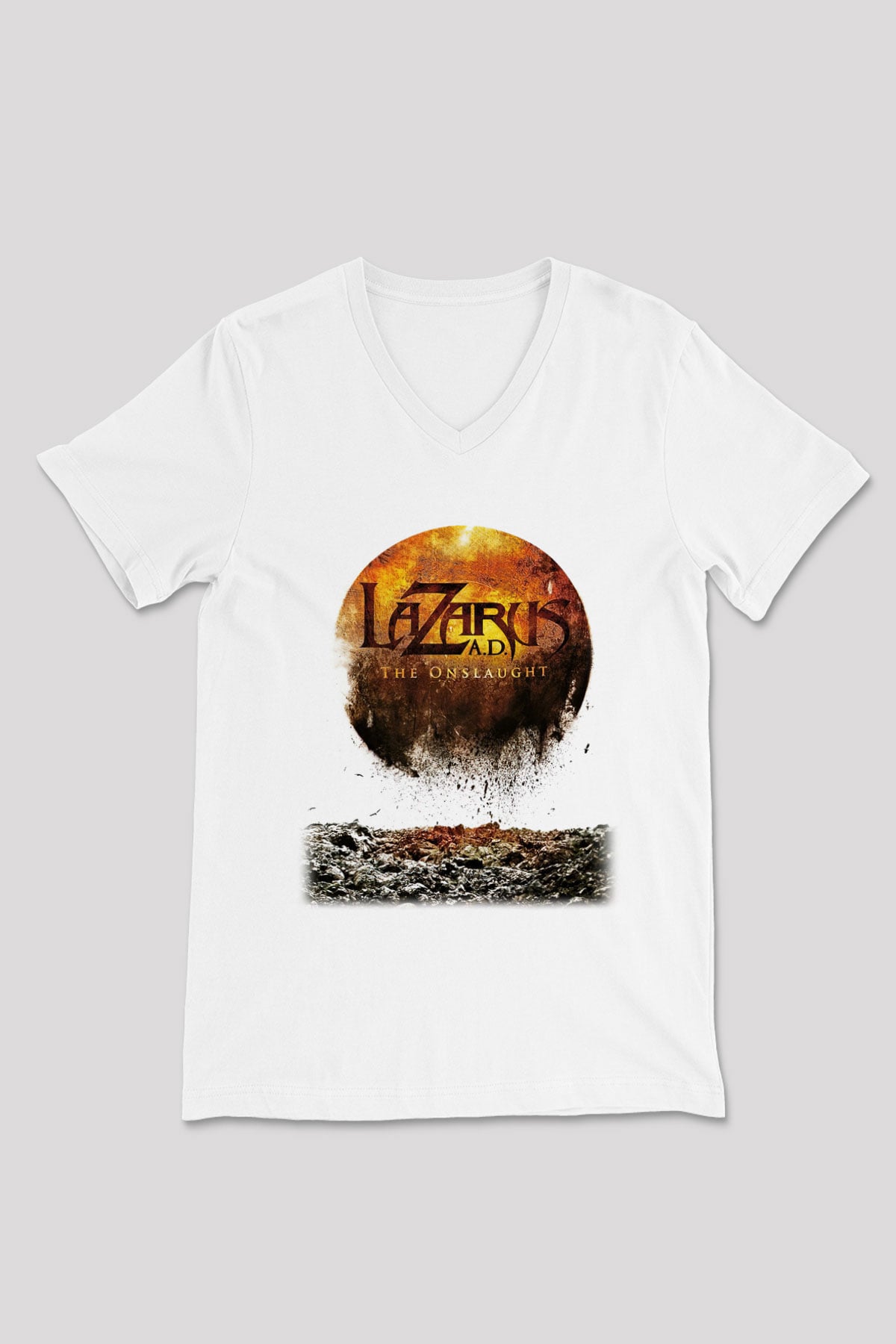 Lazarus A.D. Beyaz Unisex V Yaka Tişört T-Shirt