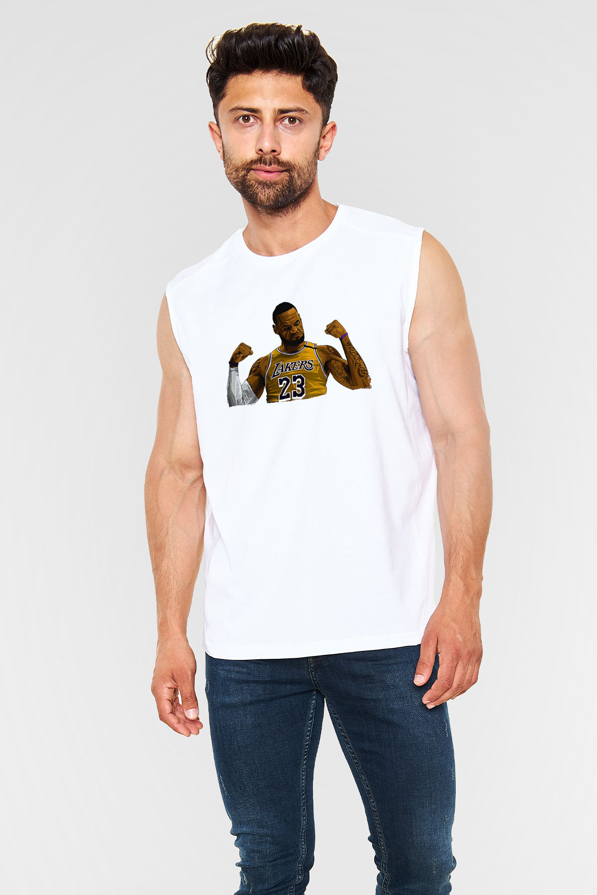 Lebron James Baskılı Beyaz Unisex Kolsuz Tişört - Tshirt