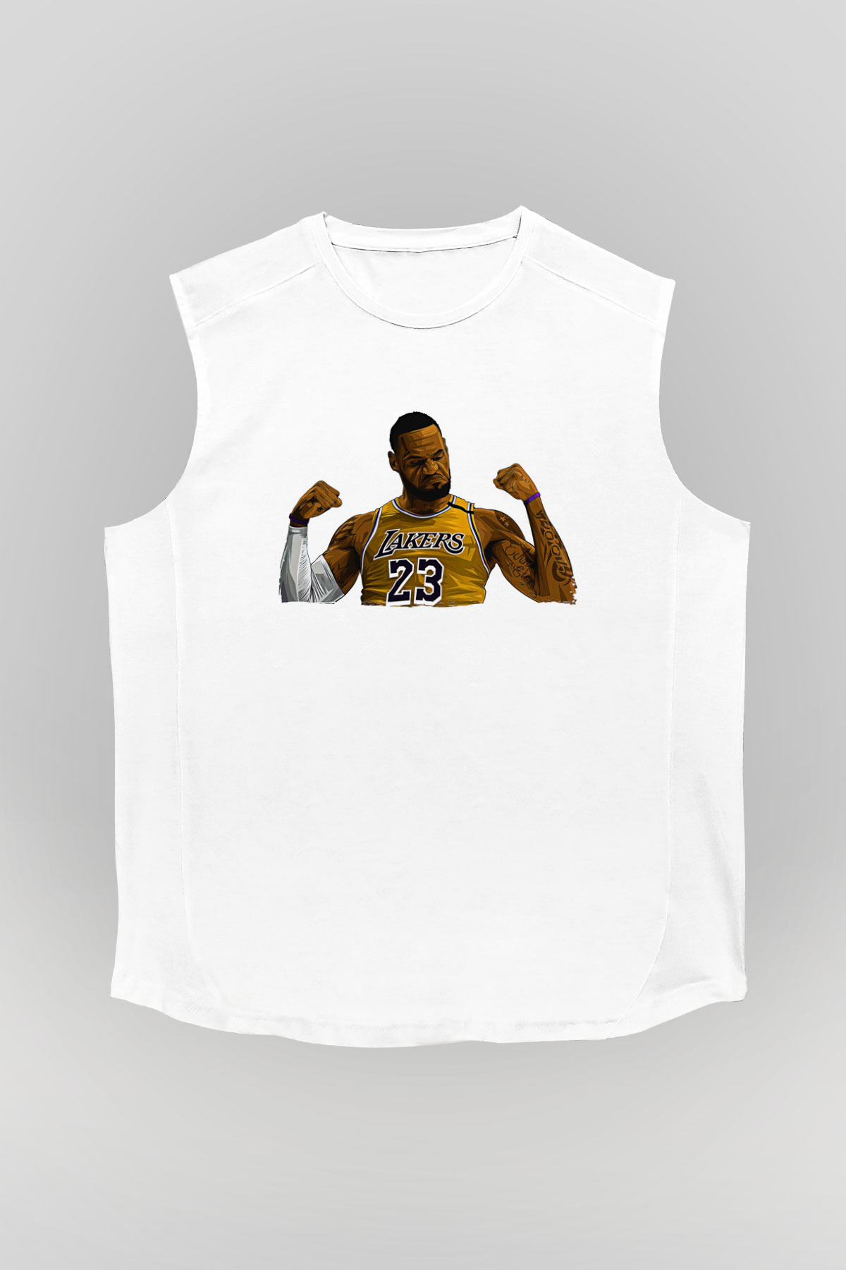 Lebron James Baskılı Beyaz Unisex Kolsuz Tişört - Tshirt